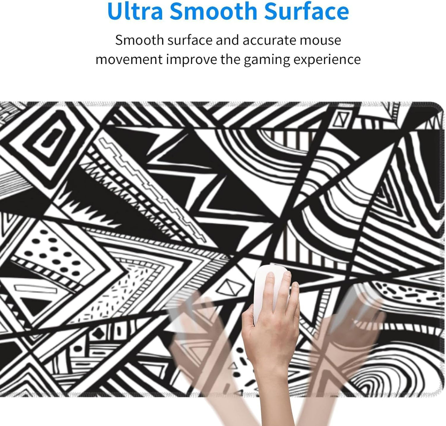 Gaming Mouse Pad, Large Non-Slip Rubber Base Mousepad, Keyboard Mouse Mat, Desk Pad with Stitched Edges, 31.5x11.8inch,Black Checkered Abstract Pattern