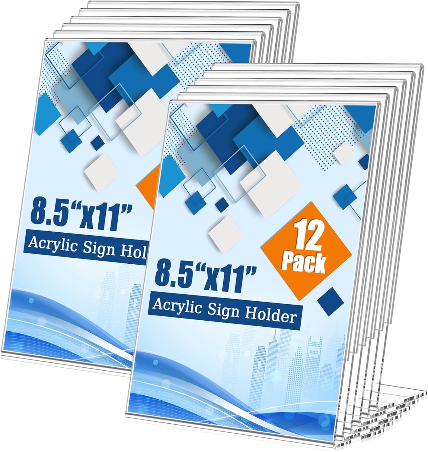 12 Pack 8.5x11 Inch Acrylic Sign Holder Clear Plastic Table Paper Display Stand L-Shape Vertical Menu Holder Stand Picture Photo Flyer Display Stand for Desktop Flyers, Documents, Office, Restaurants