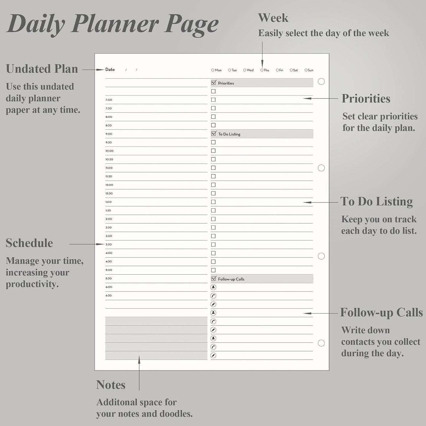 EMSHOI Undated Daily Planner 9.2" X 12", Large To Do List Notepad, 240 Refill Pages Ring Binder Planner, Hardcover Leather Appointment Book for Work, with Yearly Schedule, Habit Tracker, Black