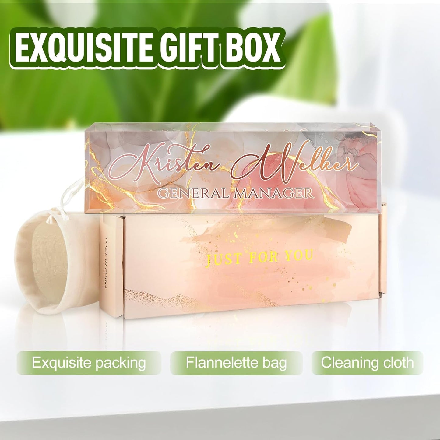 Custom Name Plate for Desk, Desk Name Plate Personalized, Office Decor for Women Men, Acrylic Desktop Accessories, Office Appreciation Gifts for Boss Social Workers Nurse Teacher Employee (Gold/Pink)