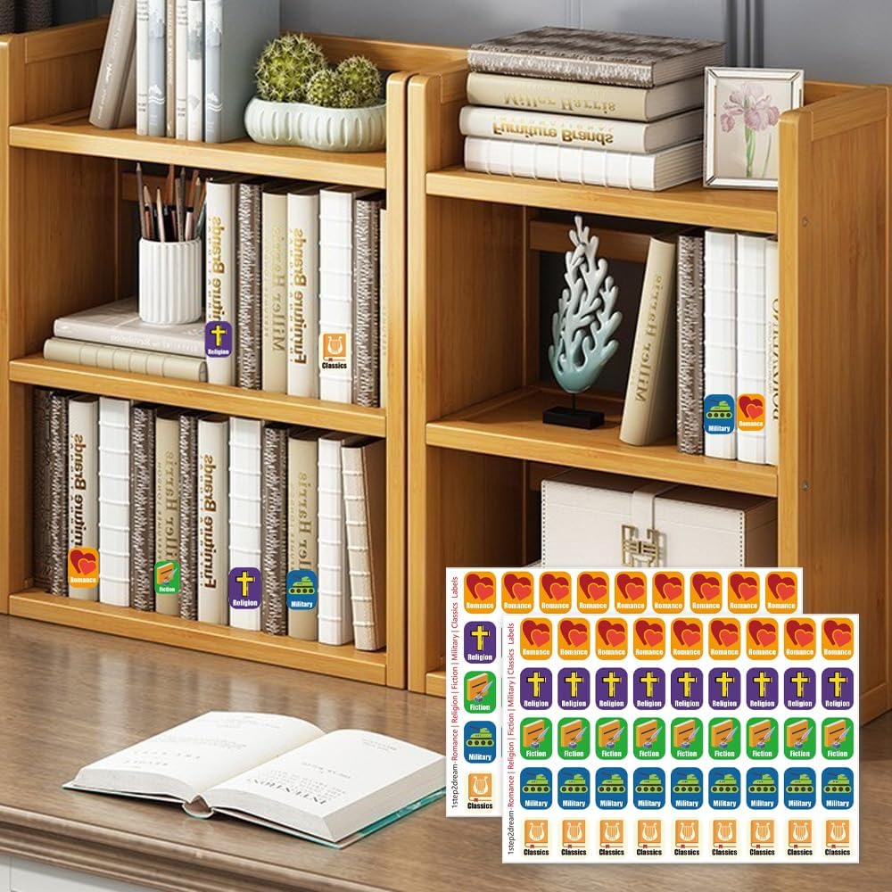Genre Book Spine Labels for Classroom Library | 450PCS Stickers for Classroom Book Organization (Romance Religion Fiction Military Classics)