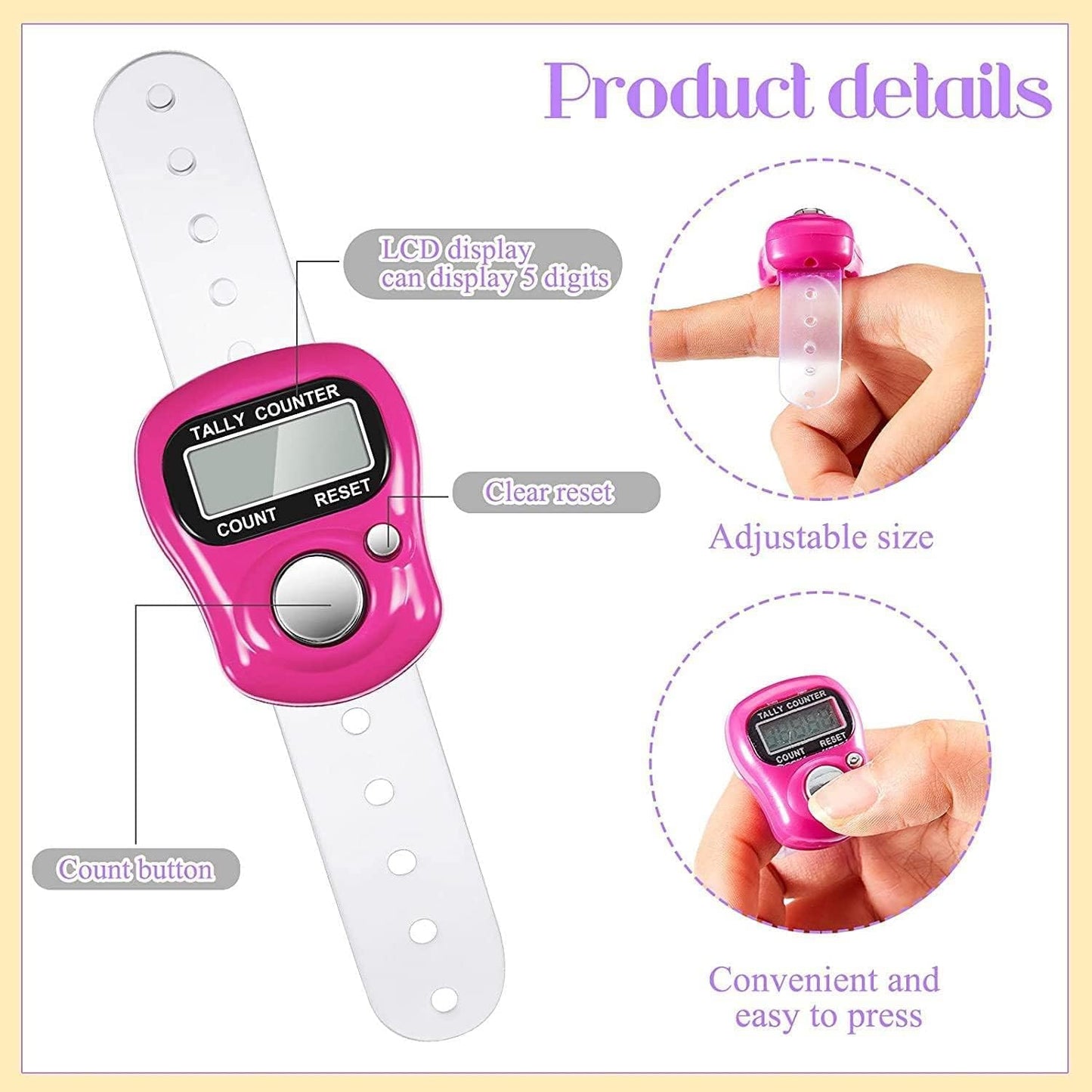 Electronic Finger Counter,(3 Pack),5 Digit LCD Electronic Digital Display Finger Hand Tally Counter Counting for Golf,Goods Counting,Lap & Knitting.