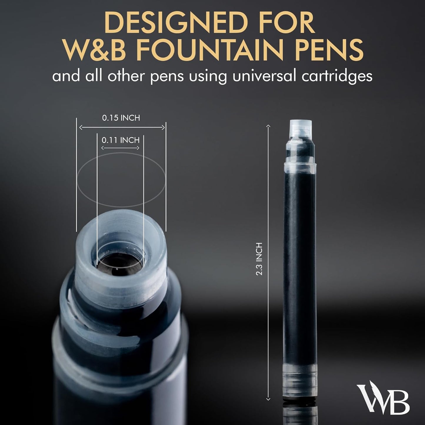 Wordsworth & Black Fountain Pen Ink Refills - Set of 15 Black - 15 Blue Ink Cartridges - International Standard Size - Length APPR 2.04 Inch - Base Diameter APPR 0.24 Inch - Disposable and Generic