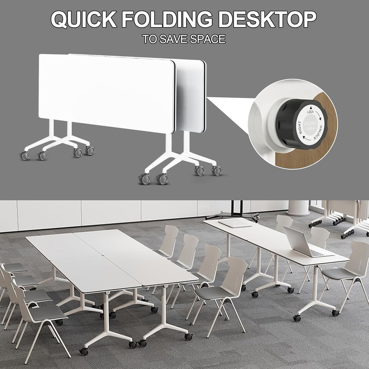 Folding Conference Room Tables 6 Pack, Foldable Modern Mobile Meeting Table Desk Training Table 6FT Large Rolling OfficeTable for Conference Training Classroom (6, 47.2" * 23.6" * 29.5")