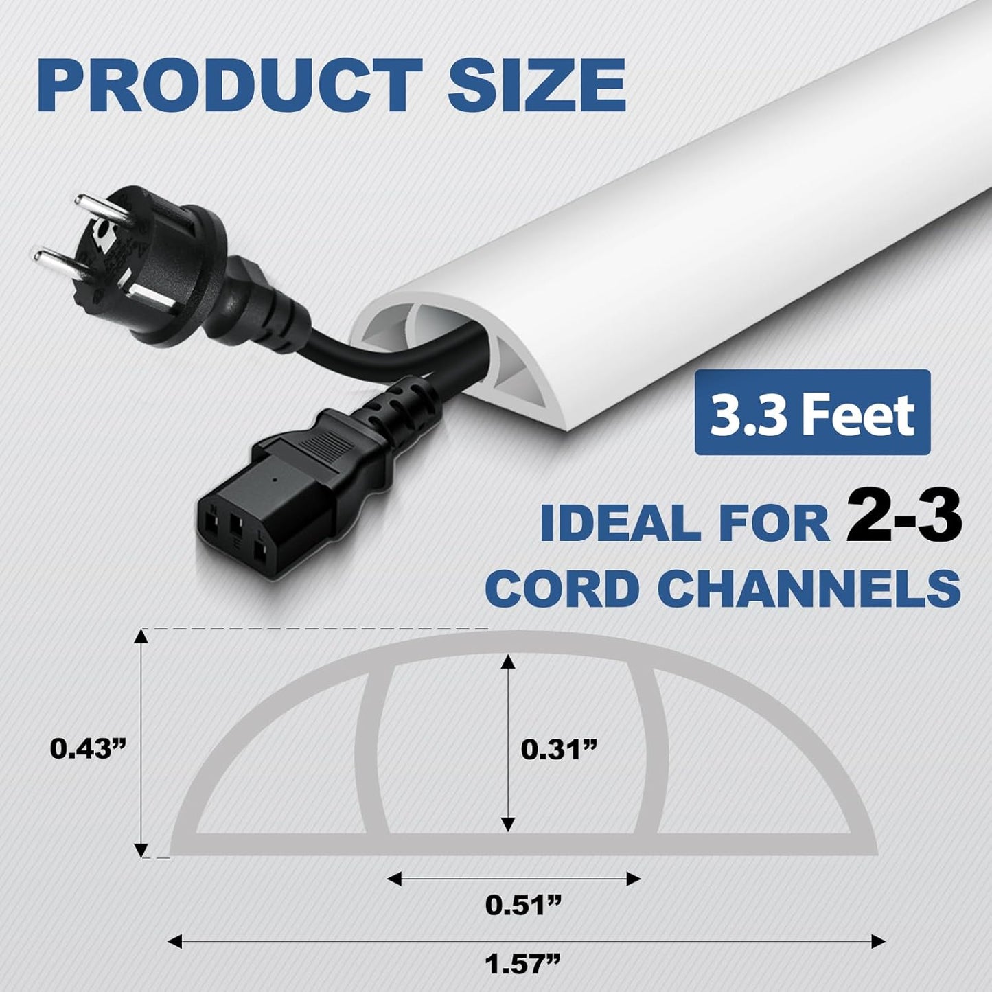 Floor Cord Cover for Wires on Floor Self Adhesive Cord Hider Floor Cable Management Wire Covers for Cords Protector Prevent Cable Trips Cord Cavity W 0.51" x H 0.31", White, 3.3Ft