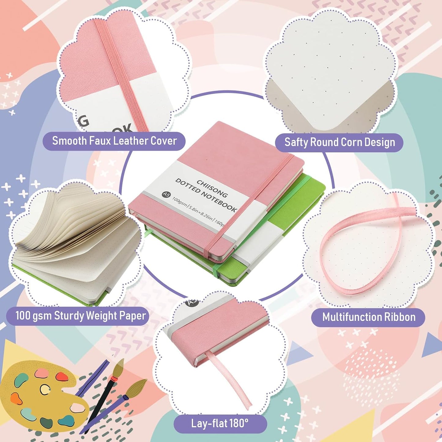 10 Pack Bullet Dotted Journal Notebook Bulk, A5 Dot Grid Notebook with 100 GSM Paper, Leather Hardcover Dotted Journal with 160 Pages for Women Men Writing Journaling Planning, 5.7 x 8.3 Inch