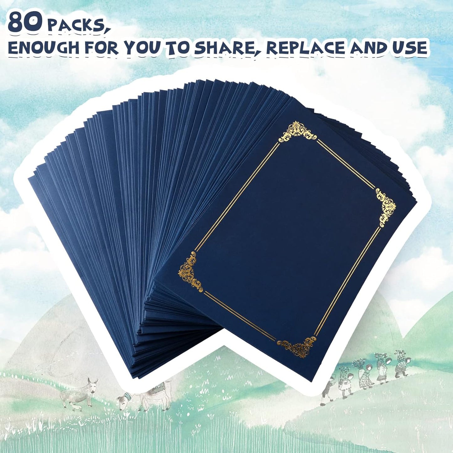 Fainne 80 Pieces Certificate Holders Diploma Holders Document Holder Certificate Covers Certificate Folders with Gold Foil Border for Letter Size 8.5 x 11 Inches Diploma Documents Awards (Navy Blue)