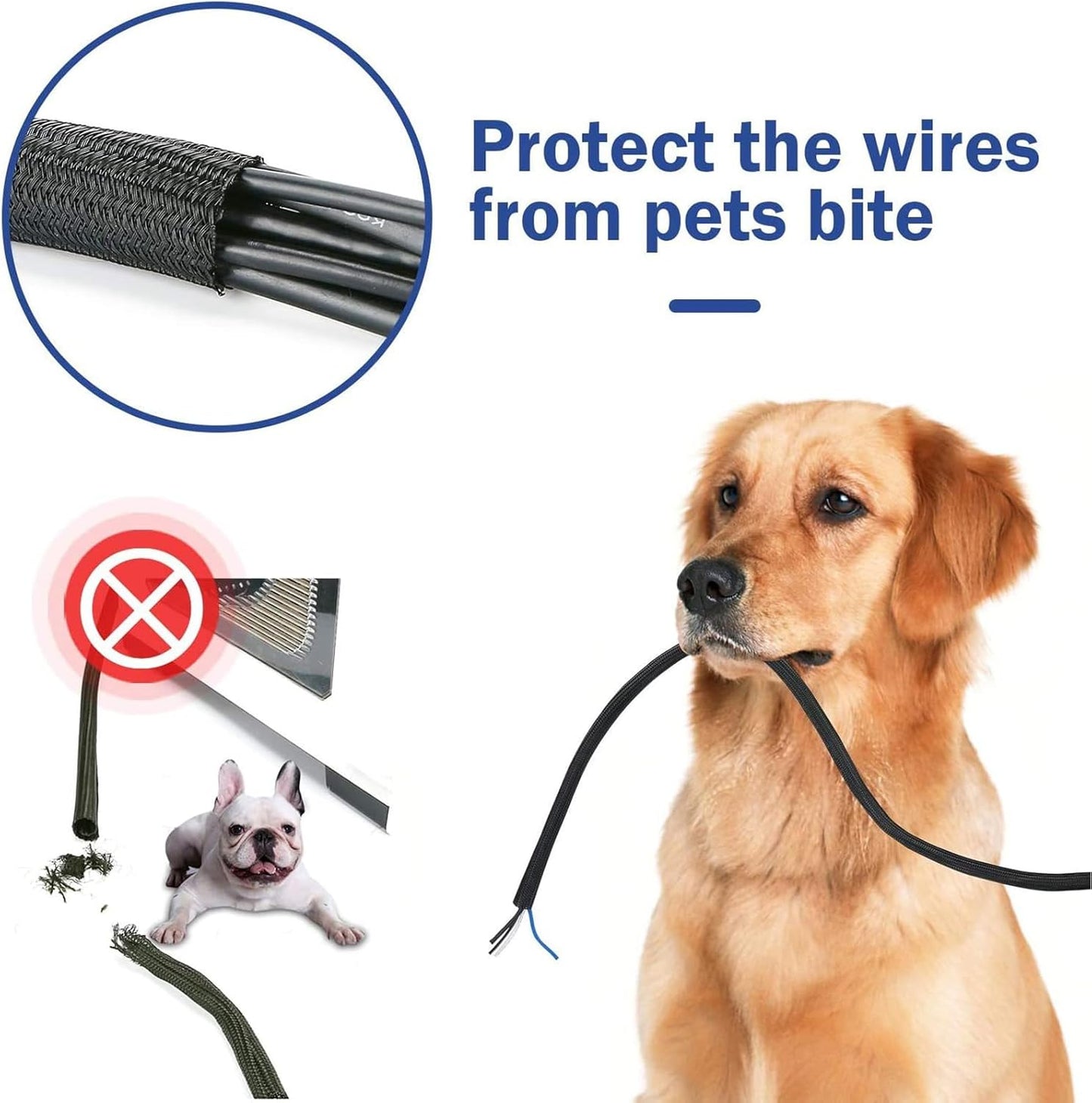 1/2"-10ft*2pcs Black/White Cable Sleeve - Protects Cords from Pets & Organizes Wires - Modern Style - Polyester Material - Flame Retardant - Easy to Use & Cut (Black, 10ft-1/2inch)