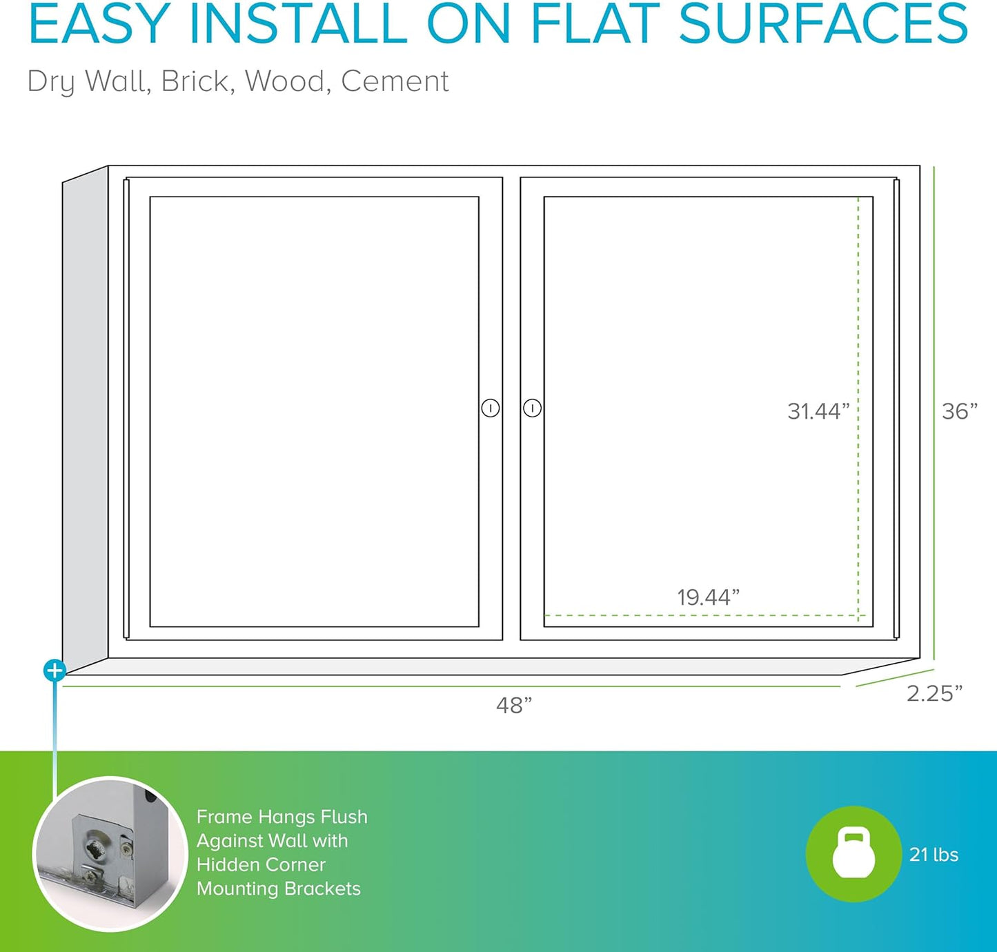 Ghent 36"x48" 2-Door Outdoor Enclosed Vinyl Bulletin Board, Shatter Resistant, with Lock, Satin Aluminum Frame - Caramel (PA23648VX-181), Made in the USA