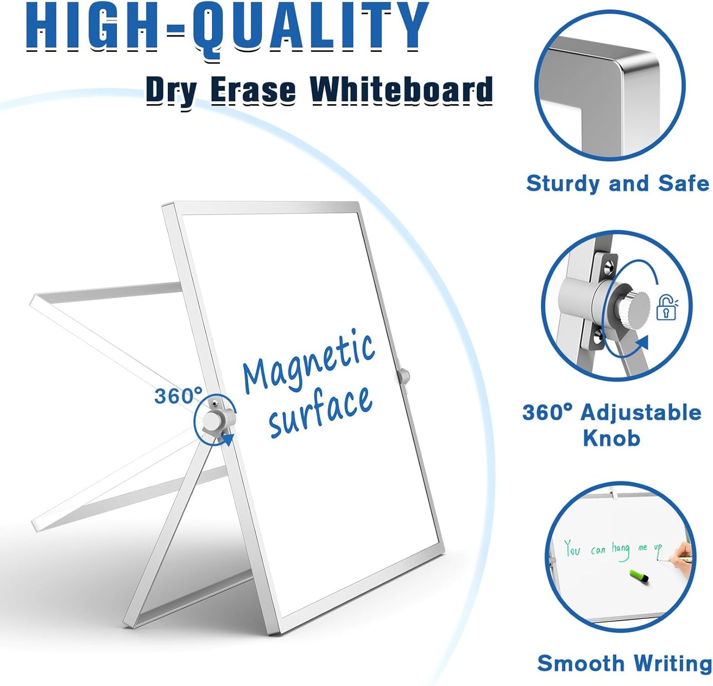 Grtard Magnetic Dry Erase Board with Stand, 18''x14'' Double-Sided White Board for Kids, Desktop Whiteboard with Stand, Large White Board, Desk Whiteboard Portable, Dry Erase Board for Kids, Memo