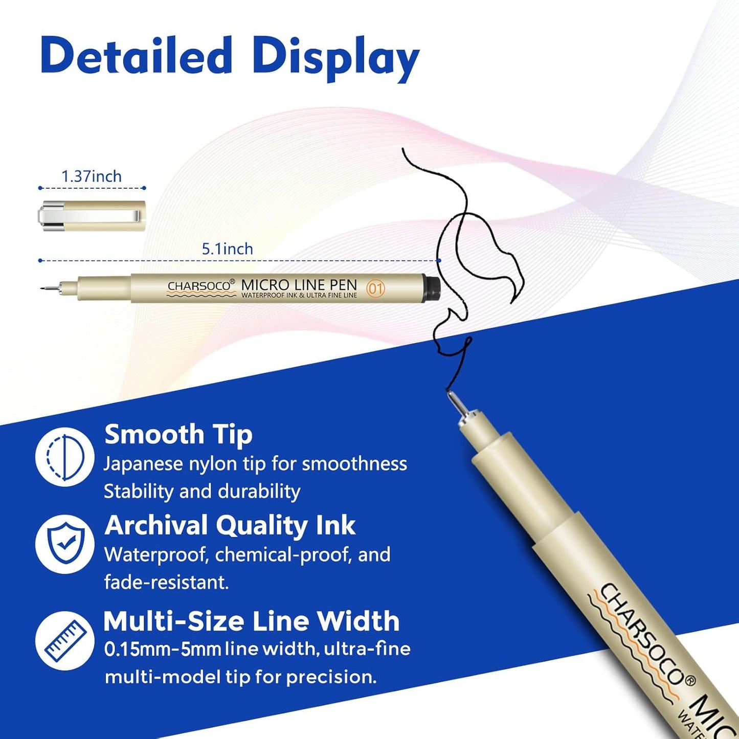 XS Micro Pen, 6 Pack Black Fine Point Pen with Waterproof Archival Ink, 1-2mm Fineliner Ink Pens for Artist Illustration, Sketching, Anime, Manga, Technical Drawing and Scrapbooking