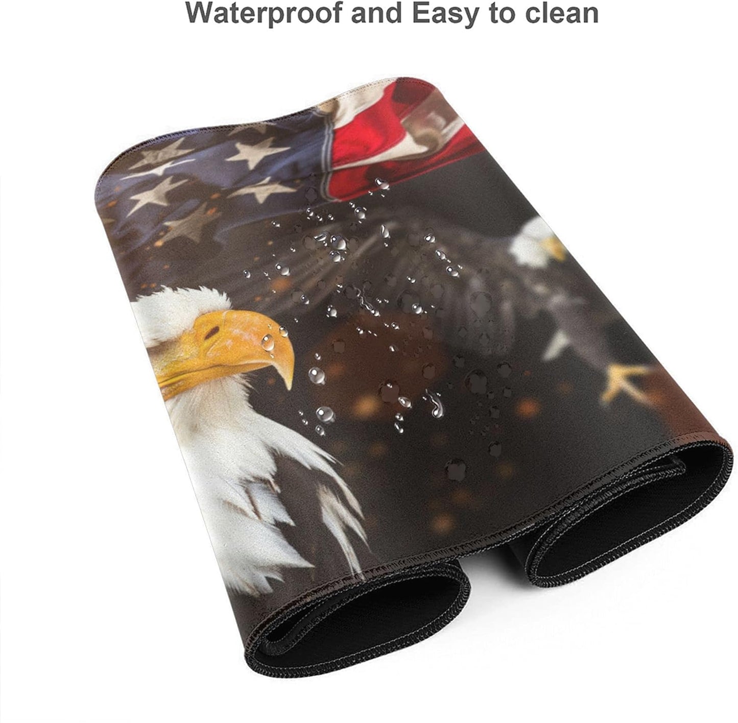 Desk Mat,American Flag Eagle Extended Gaming Mouse Pad for Office Work & Game,Computer Keyboard Mouse Mat Desk Non-Slip Rubber Base Large Mousepad with Stitched Edges, 31.5x15.7inch