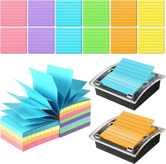 14 Pop up Sticky Note with 2 Pack Pop up Notes Dispenser Black Base Clear Top Sticky Note Holder Memo Pads Blank Adhesive Notes 3x3 Refills for Back to School Office Supplies, Assorted Colors