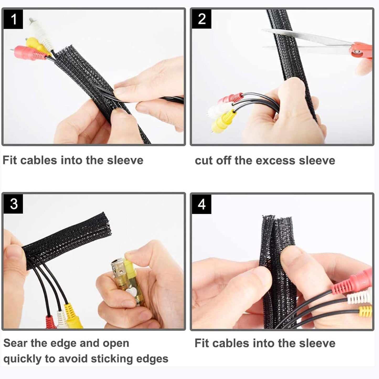 1/2" x 10ft Black/White Cable Sleeve - Protects Cords from Pets & Organizes Wires - Modern Style - Polyester Material - Flame Retardant - Easy to Use & Cut