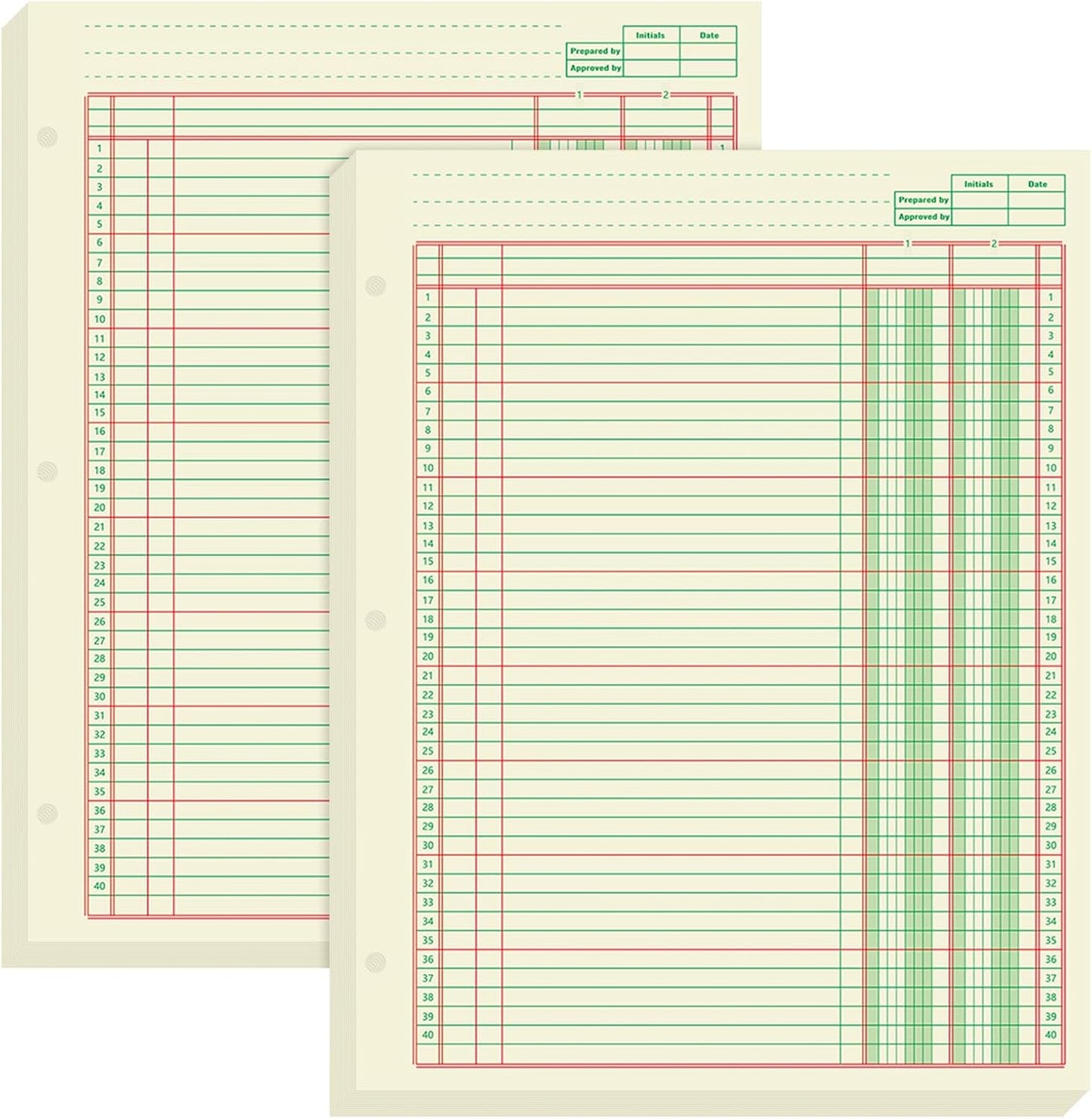 Fulmoon 2 Pack 100 Sheets Columnar Pad Accounting Ledger Paper Accounting Ledger Book Green Analysis Pad for Business, 50 Sheets/Pack, Single Page Format(2 Columnar,8.5 x 11 Inch)