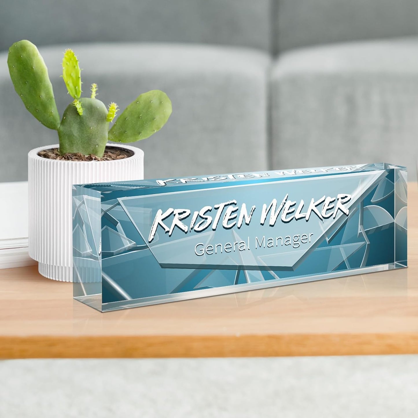Gowellly Desk Name Plate Personalized - Custom Acrylic Name Plate for Desk - Enterprise Custom Logo/Text nameplates - Employee Appreciation Gifts (Broken Glass-2)