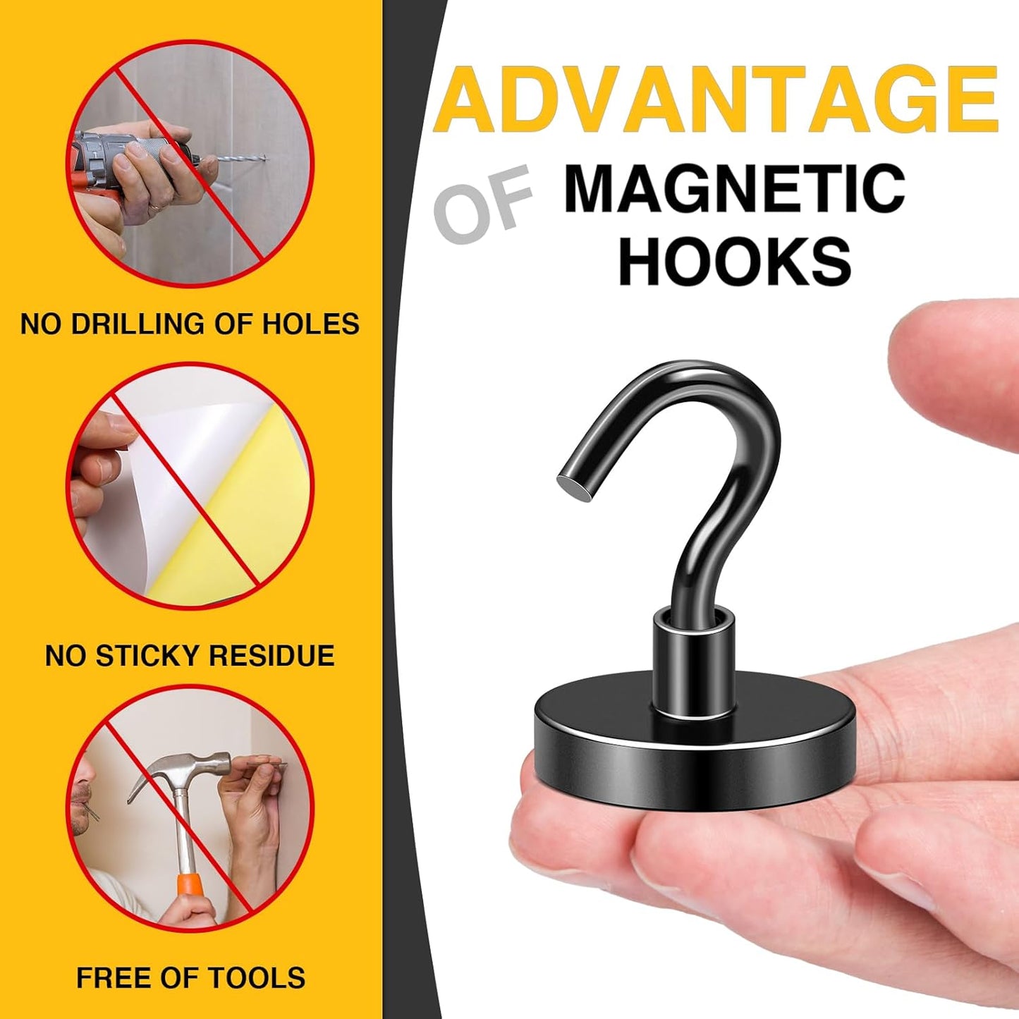 DIYMAG Black Magnetic Hooks, 150 LB Heavy Duty Strong Magnets with Hook, Rare Earth Neodymium Magnet for Hanging, Magnetics Hanger for Curtain, Home, Kitchen, Workplace, 6 Packs