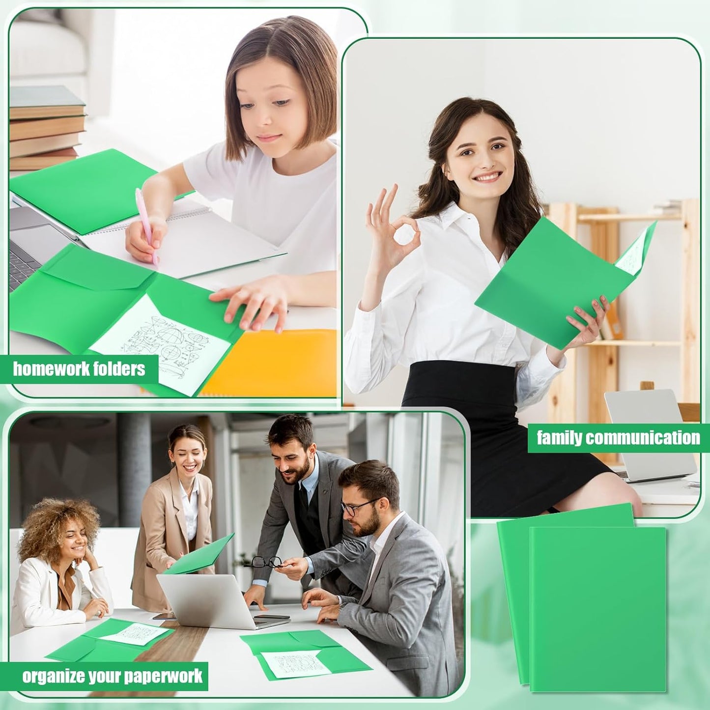Gueevin 24 Pcs Plastic Folders with Pockets, Back to School Two Pocket Folder Fit Letter Size, Heavy Duty School Business Card Holder for Home Office, 11. 61 x 9. 45 Inches (Green)