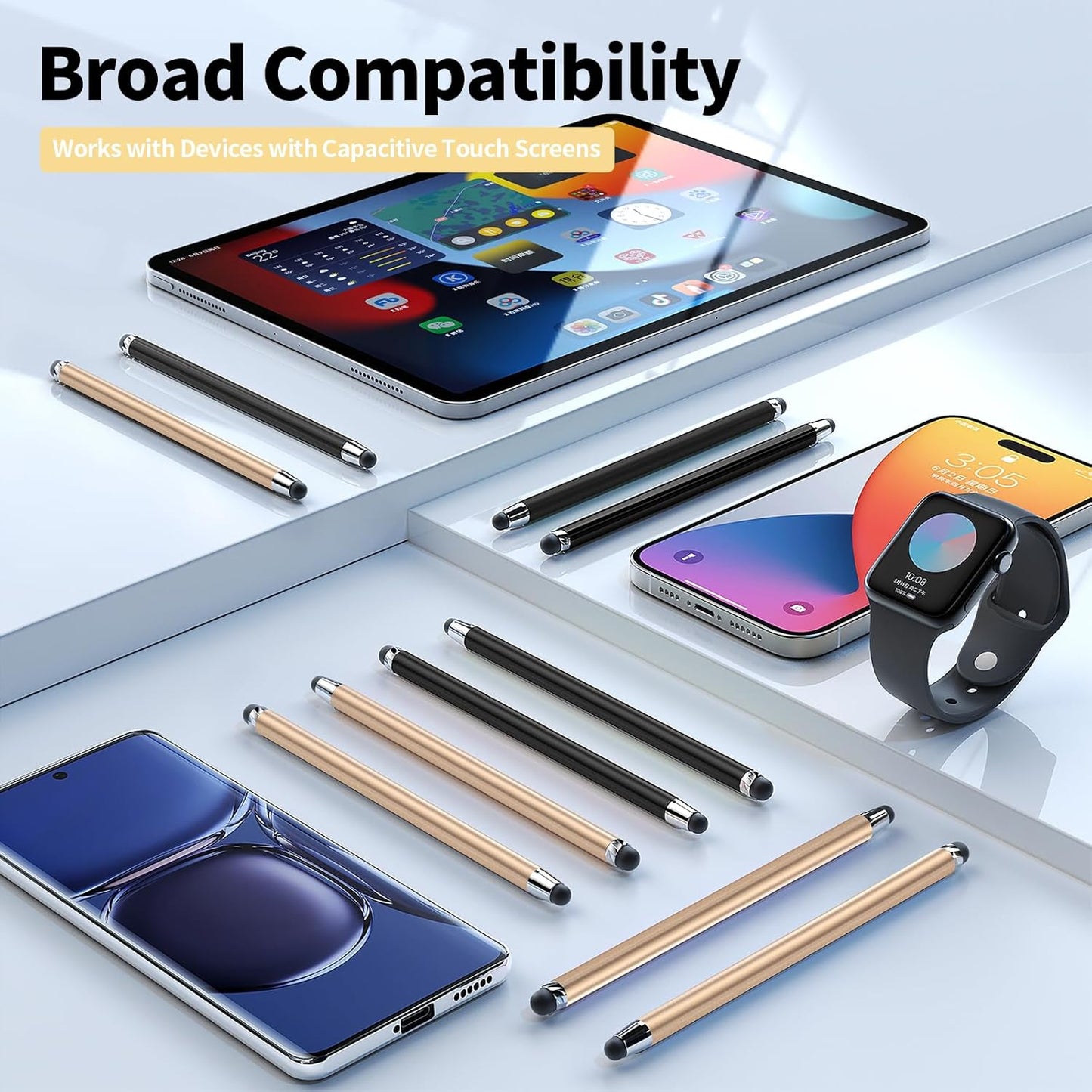 10 PCS Stylus,Stylus Pen for Touchscreen,Stylus 2-in-1 High Sensitivity & Precision Suitable for Touch Screens of iPhone/ipad/Android Tablets(10 Stylus Pen Gold/Black + 20 Tips)