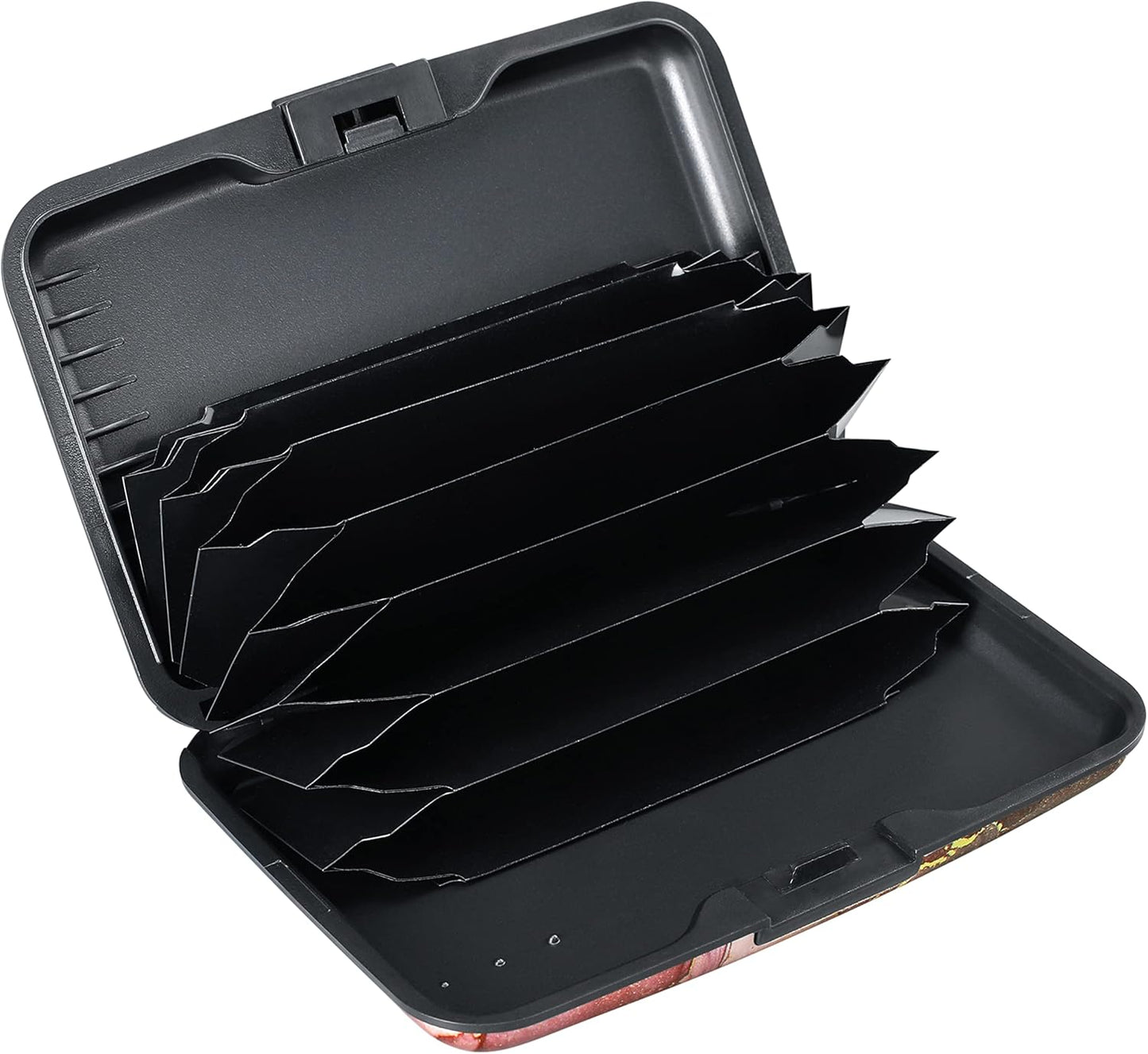 ELFISH Mini RFID Aluminum Wallet Credit Cards Holder Business Card Case Metal ID Case for Men Women（Pink Grey Marble