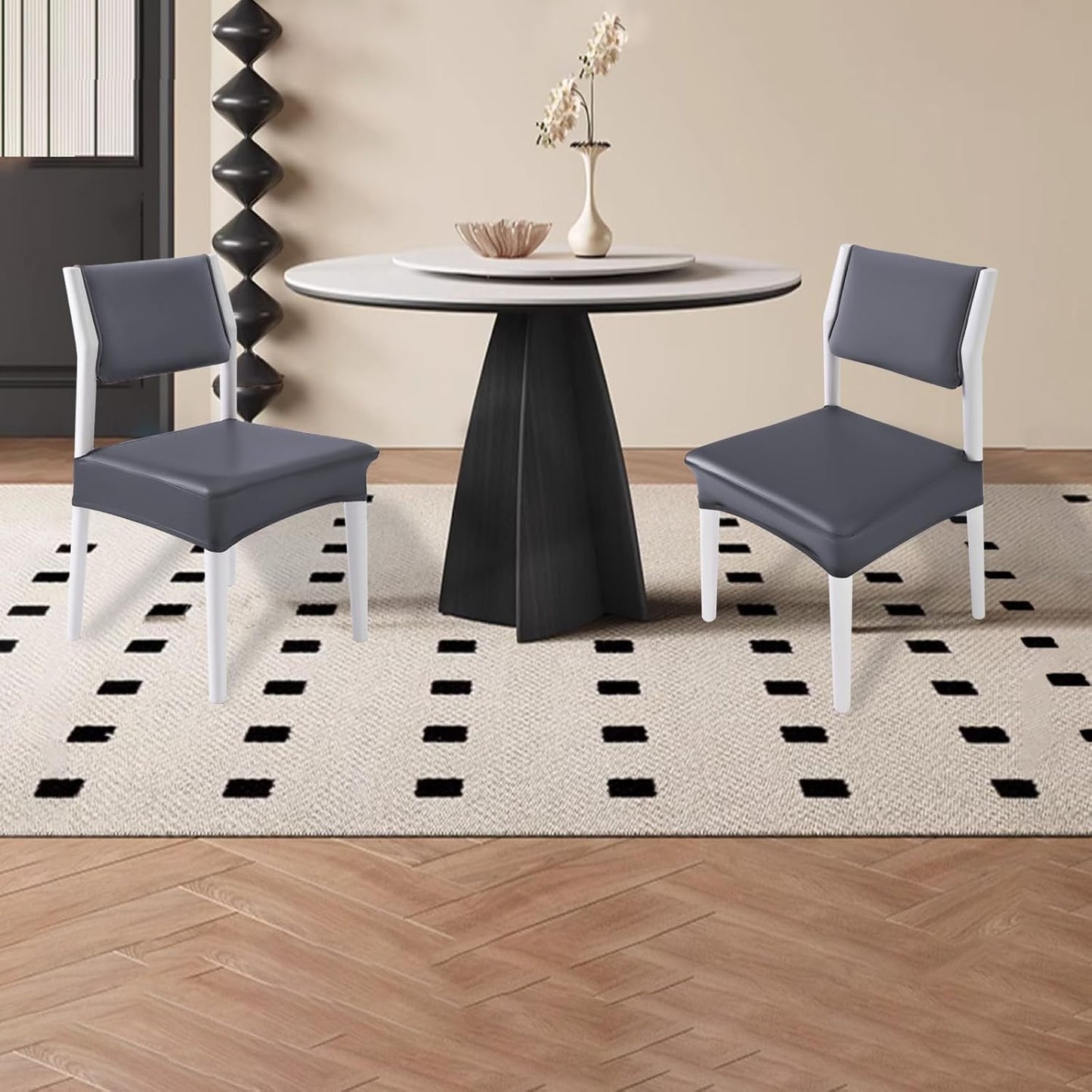 CWK Waterproof PU Leather Dining Chair Covers Set of 2-Stretchable Chair Seat Slipcovers, Removable & Washable Protector for Dining Room,Home,Office,Wedding,Rear Covers (PU-Grey)