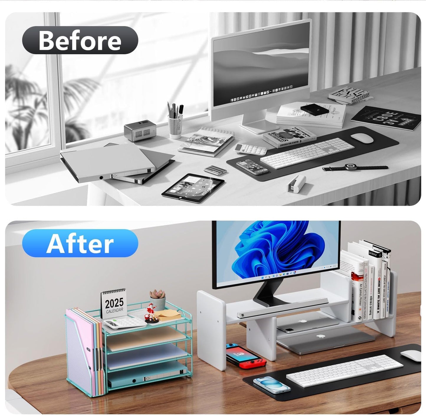 gianotter 4-Tier Paper Organizer With Magazine Holder, Desk Organizers and Accessories, Blue Desk Accessories, File Organizer for Office Supplies Storag(Blue)