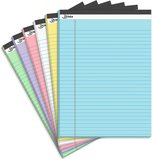 Dynta Note Pads Legal Pads 8.5 x 11 Colored Paper 6 Packs, Wide Ruled Notepad 45 Sheets/90 Pages Micro Perforated, Lined Notepads for Writing Note-taking Meeting, 6 Assorted Colors