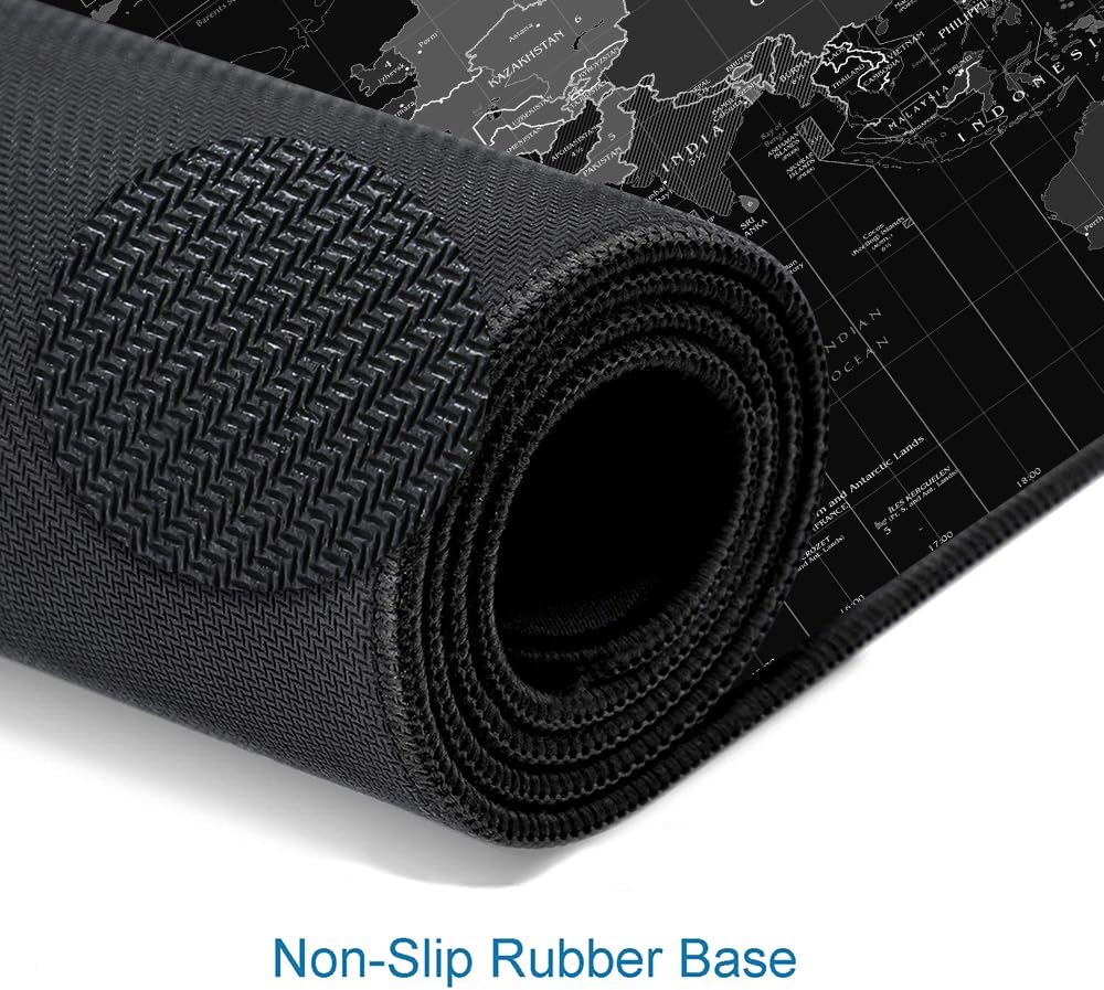 Large Gaming Mouse Pad, Long Mouse Pads for Desk, Desk Keyboard Mouse Mat, Non-Slip Base Mousepad for Laptop, Office, Home, 31.5" x 11.8"- Black World Map