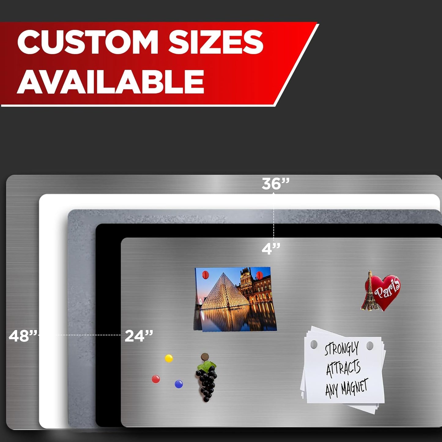 Diamond Life Magnetic Board - Memo & Vision Board for Home, School & Office - Magnet Board for Kids - Pre-drilled Mounting Screws Included (Stainless Steel 36"x48")