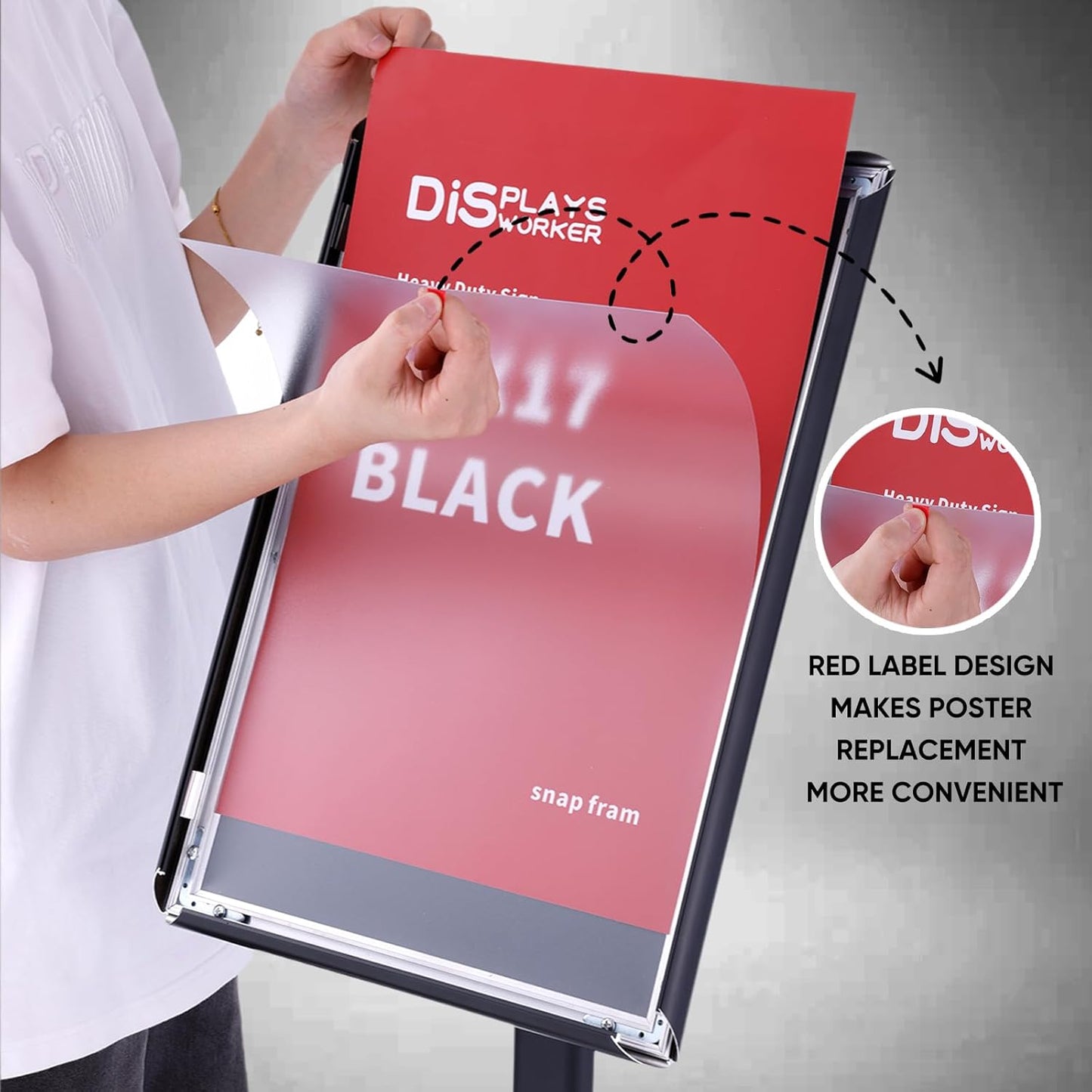 DISPLAYSWORKER Adjustable Heavy Duty Pedestal Sign holder floor Stand,sign stand poster stand ,Standing Floor for 11 x 17 inch,Vertical/Horizontal View,Black