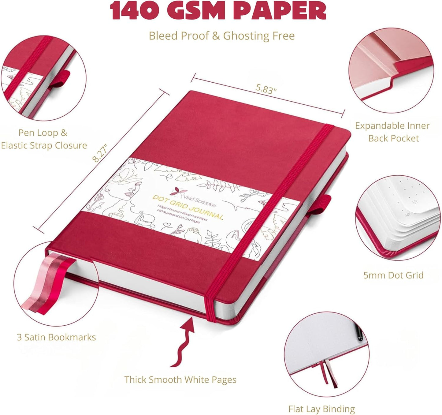 Dotted Journal – 140gsm Bleed Proof Thick White Paper – 200 Numbered Dot Grid Pages – 5.8 x 8.3 inch Bullet Dotted Notebook