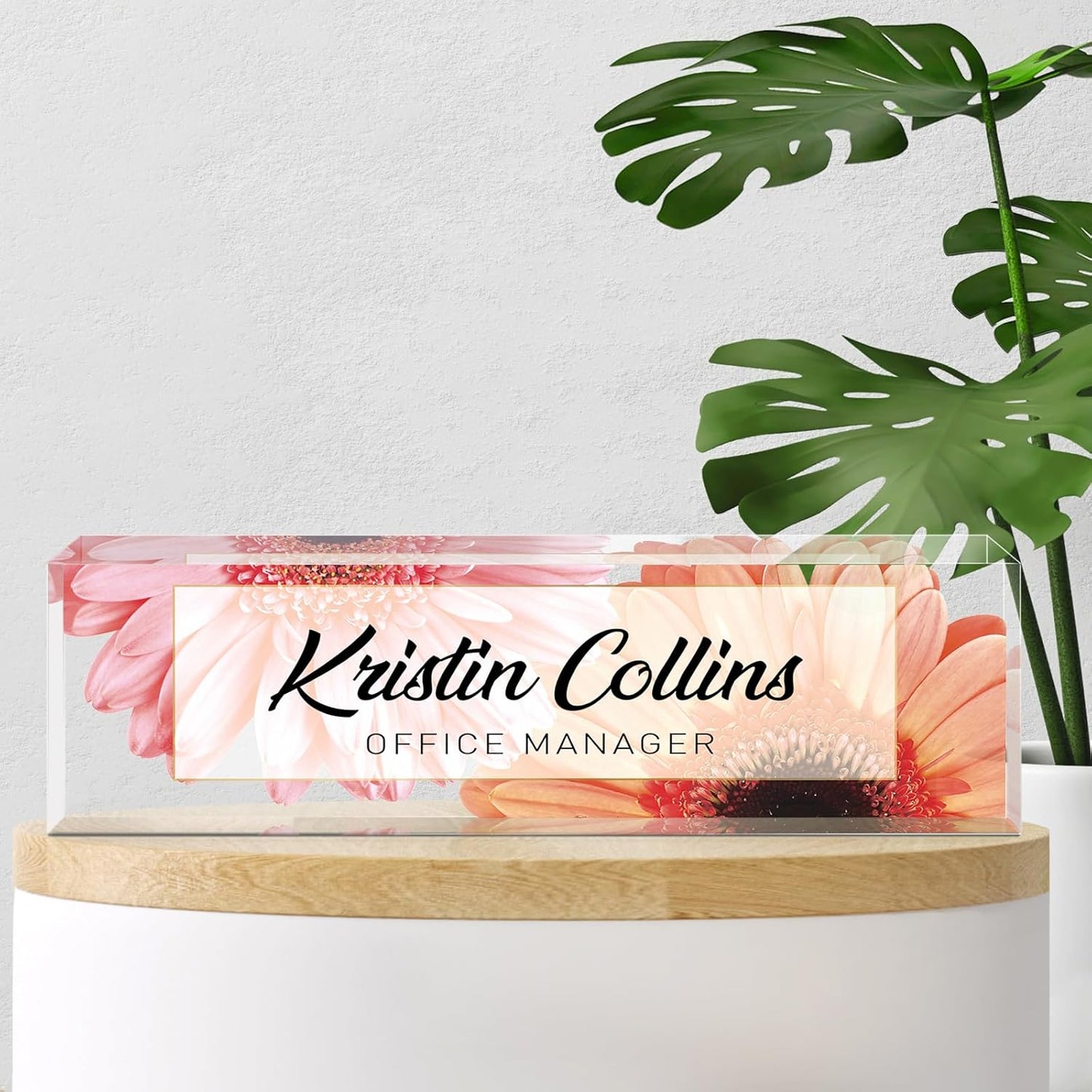 Custom Name Plate for Desk, Acrylic Office Decor For Women Men, Personalized Office Desk Accessories, Teacher Employee Appreciation Gifts For Social Worker Boss Coworkers (Sunflower)