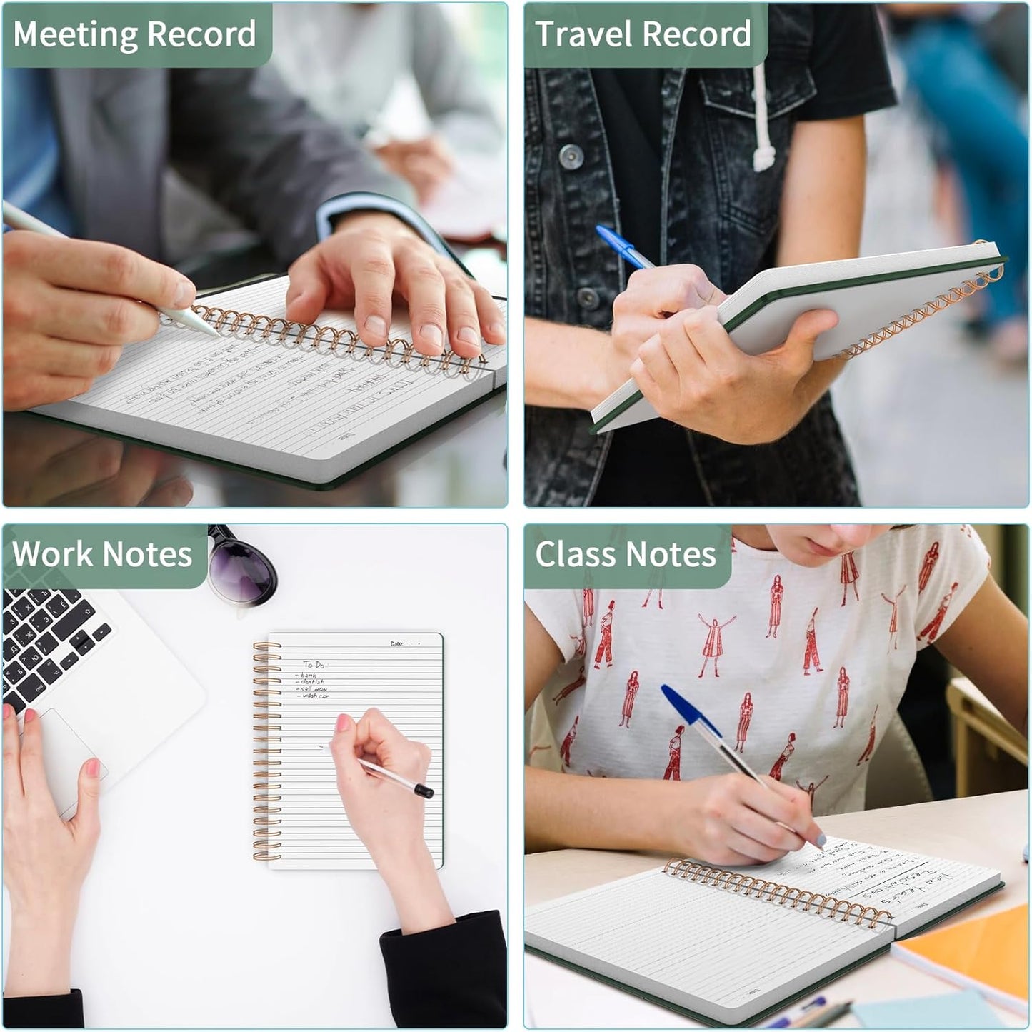 Forvencer A4 Lined Spiral Journal Notebook with 300 Numbered Pages, 11" X 8.5" Thick Journals for Writing with 100GSM Paper, Hardcover Notebooks with Contents for Work, School, Dark Green