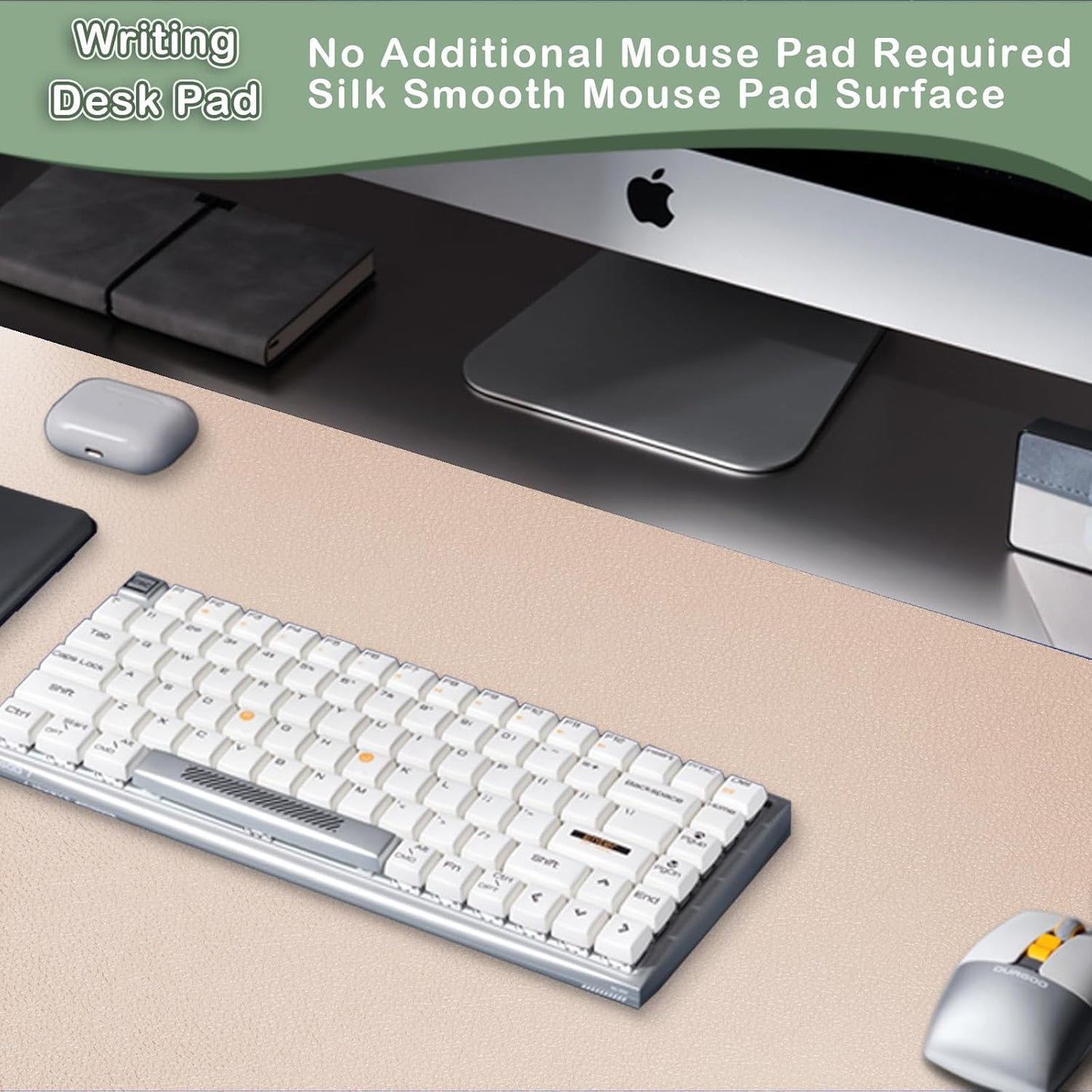 Boutilon Leather Desk Pad Protector,Non-Slip Mouse Pad,Laptop Desk Pad,Office Mouse Mat,Waterproof Leather Desk Blotter,Desk Writing Pad for Office and Home (XL-Beige,35.4"x 15.7")