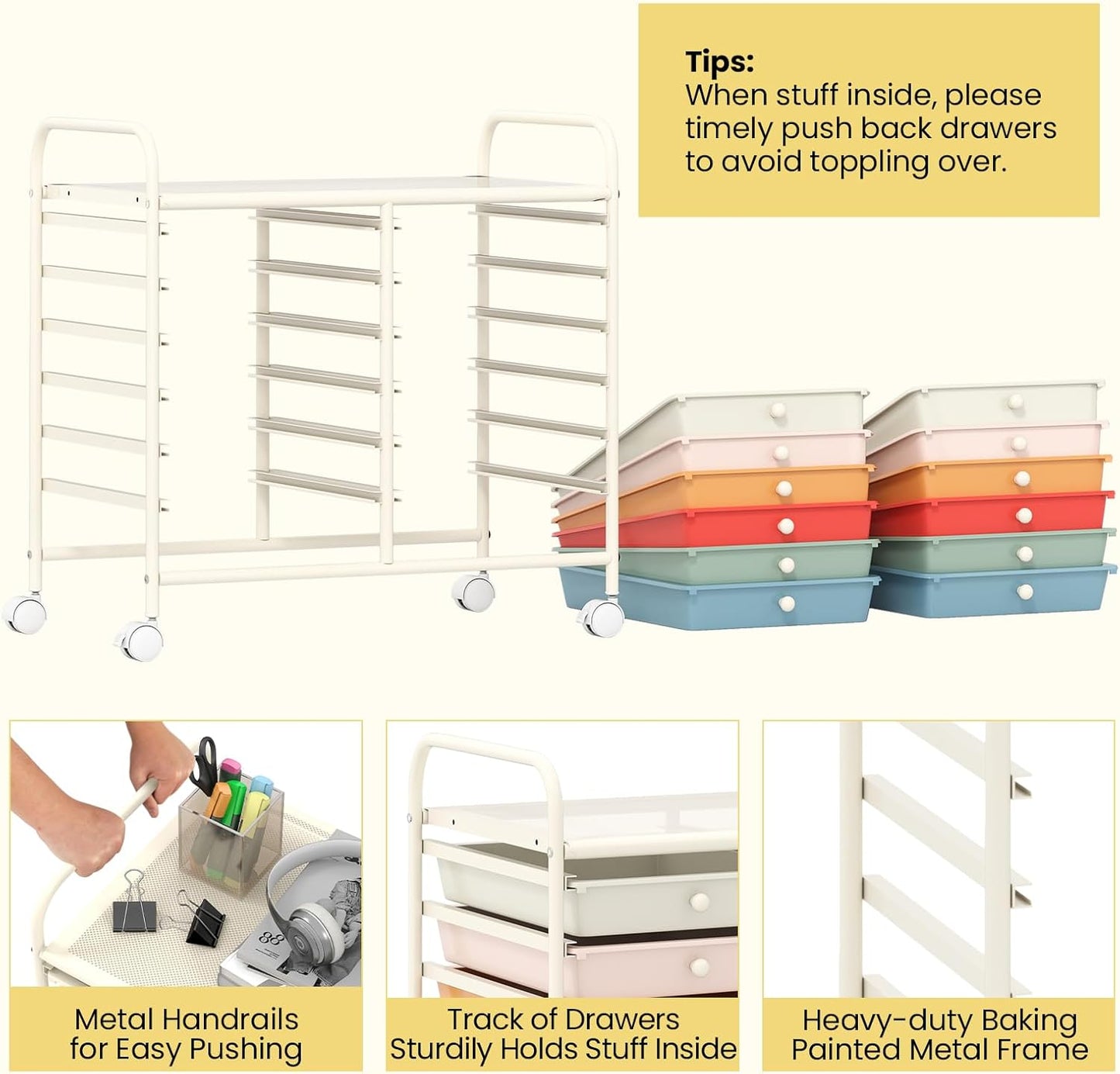 Giantex 12 Drawers Rolling Cart, Mobile Storage Drawer Cart, Classroom Organizer Cart for Office School Supplies Tools Scrapbook Paper Craft Small Printer, Utility Cart on Wheels, Macaron