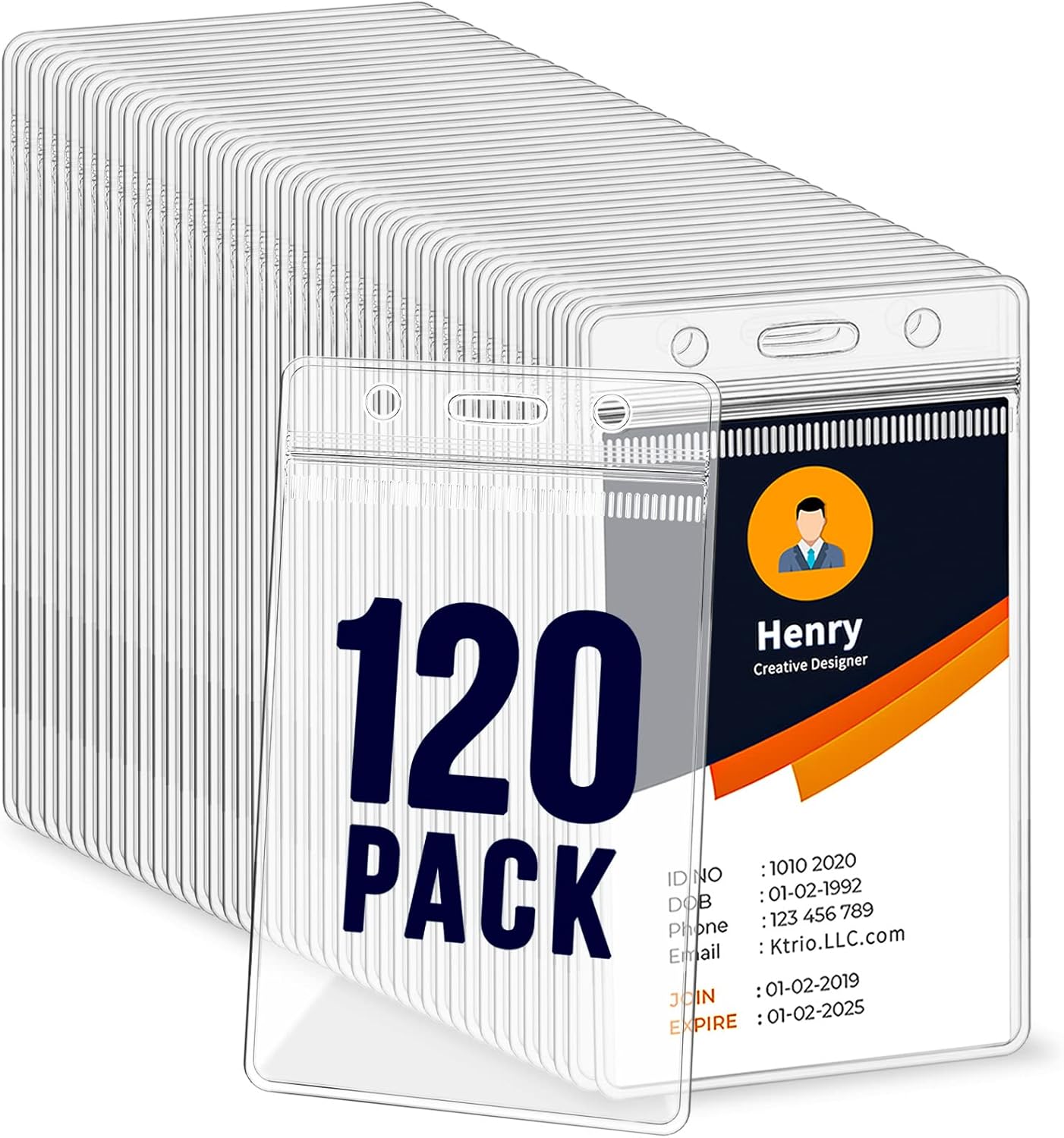 120 Pack Plastic Badge Holder, Vertical ID Badge Holder, Clear Waterproof ID Card Holder with Resealable Zip, 2.5" x 3.8" Name Tag Holder for Nurses and Office, Fits ID Card/Credit Card/Student Card