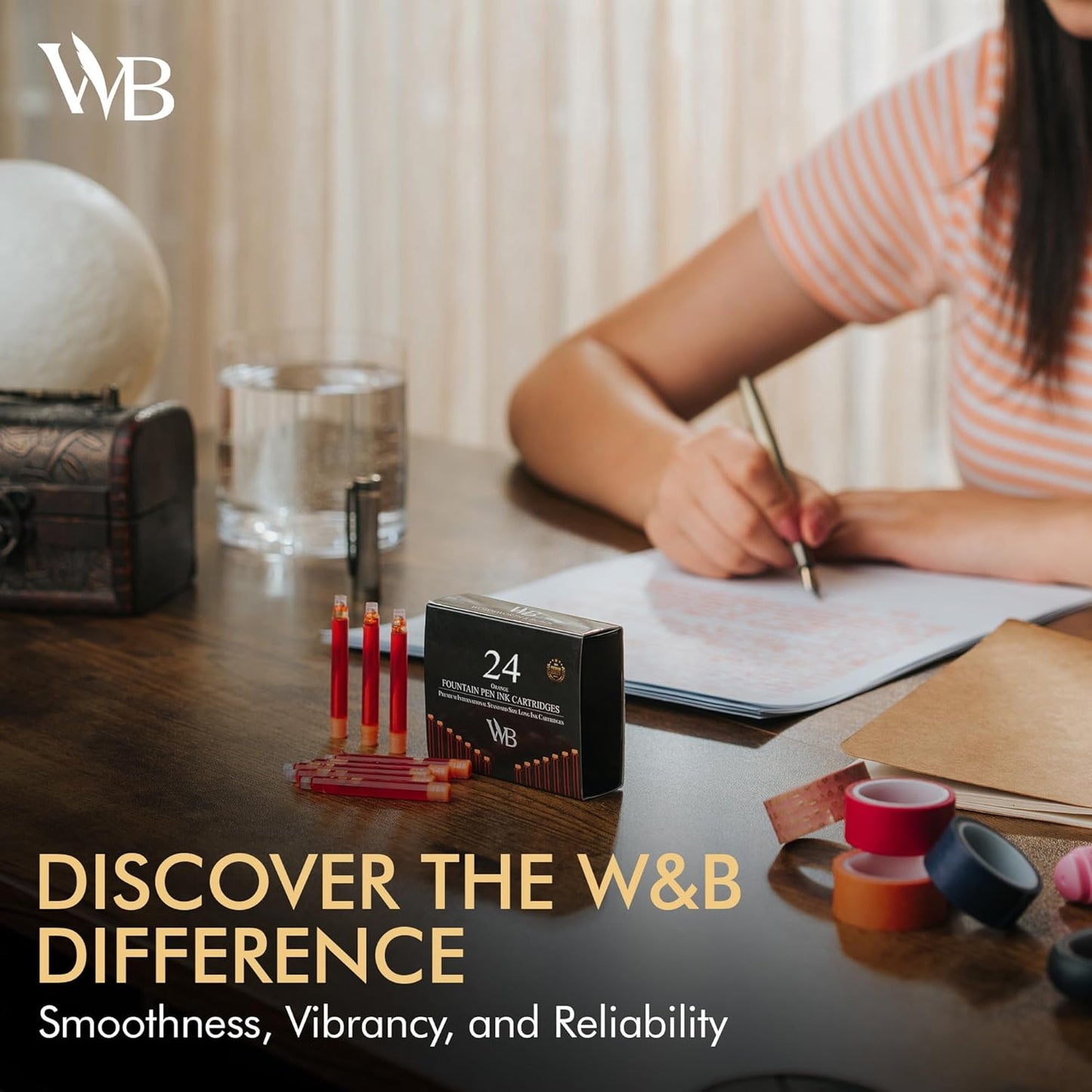 Wordsworth & Black 24 Pack Fountain Pen Ink Refills - Set of 24 Orange Ink Cartridges - International Standard Size - Length APPR 1.5" - Base Diameter APPR 0.24" - Disposable and Generic