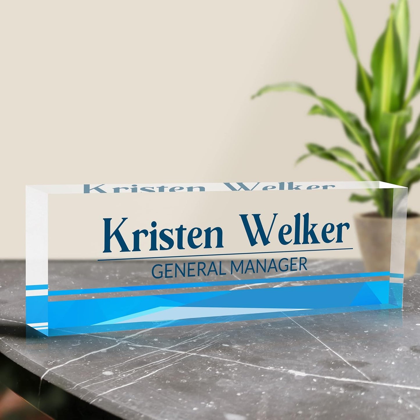 Desk Name Plate Personalized, Premium Business Modern Blue Acrylic Desk Name Plate, Personalized Name Plate for Desk, Office Decor for Women or Men Coworkers, Boss, Employee, Teacher (Blue 2)