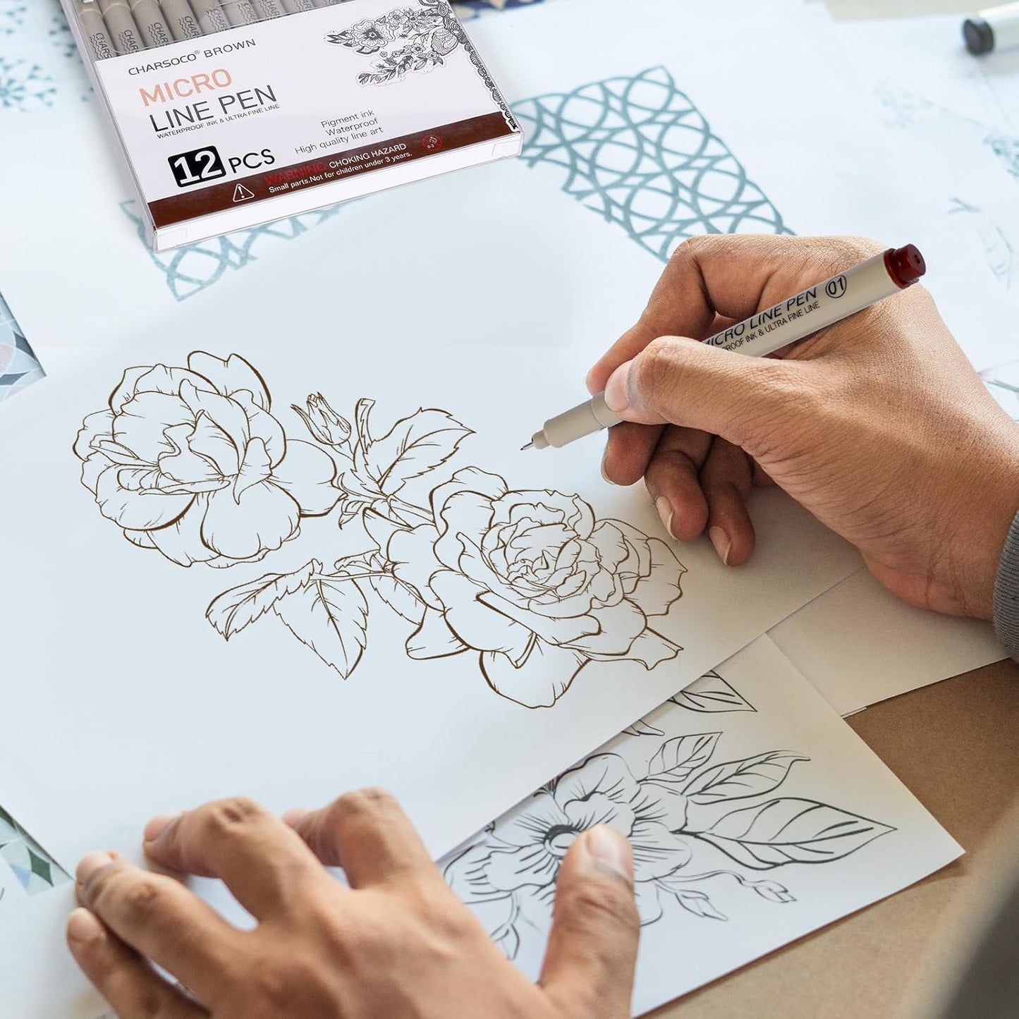 Brown Micro Pens, 12 Sizes in 0.23mm - 5mm, Waterproof Archival Ink, Fine Point Pen for Artist Illustration, Sketching, Anime, Manga and Technical Drawing