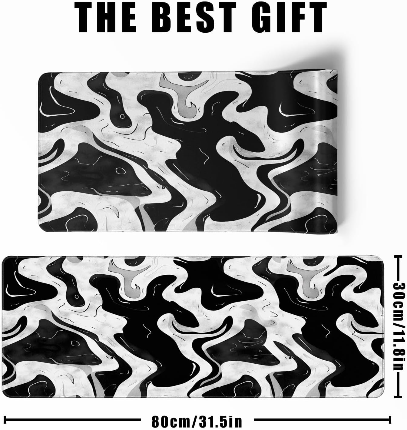 Black and White Desk Mat Mouse Pad XL Big Mousepad Gaming Large Mouse Pad Desk Pad with Stitched Edges Non-Slip Large Computer Mat, 31.5x11.8 in-Flowing Liquid Metal