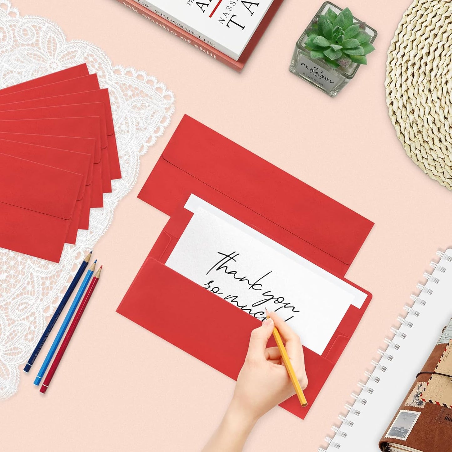 100 Pack #10 Business Envelopes, Red Standard Envelopes Self Seal, Letter Size Mailing Envelopes for Checks Letters Invoices Statements Christmas Birthday Graduation Wedding, 4 1/8 x 9 1/2 Inch