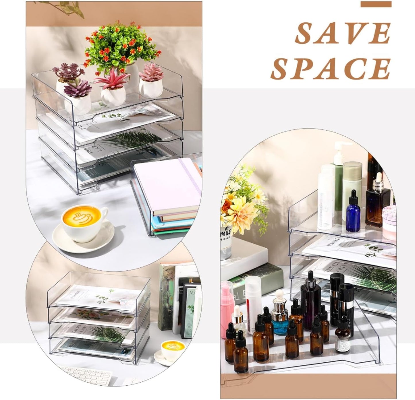 12 Pcs Stackable Letter Tray Rectangular Plastic Desk Organizer 13 x 9.5 x 2.6 in Paper Holder File Tray Accessories Rack for Desktop Office Desk Drawers (Clear)