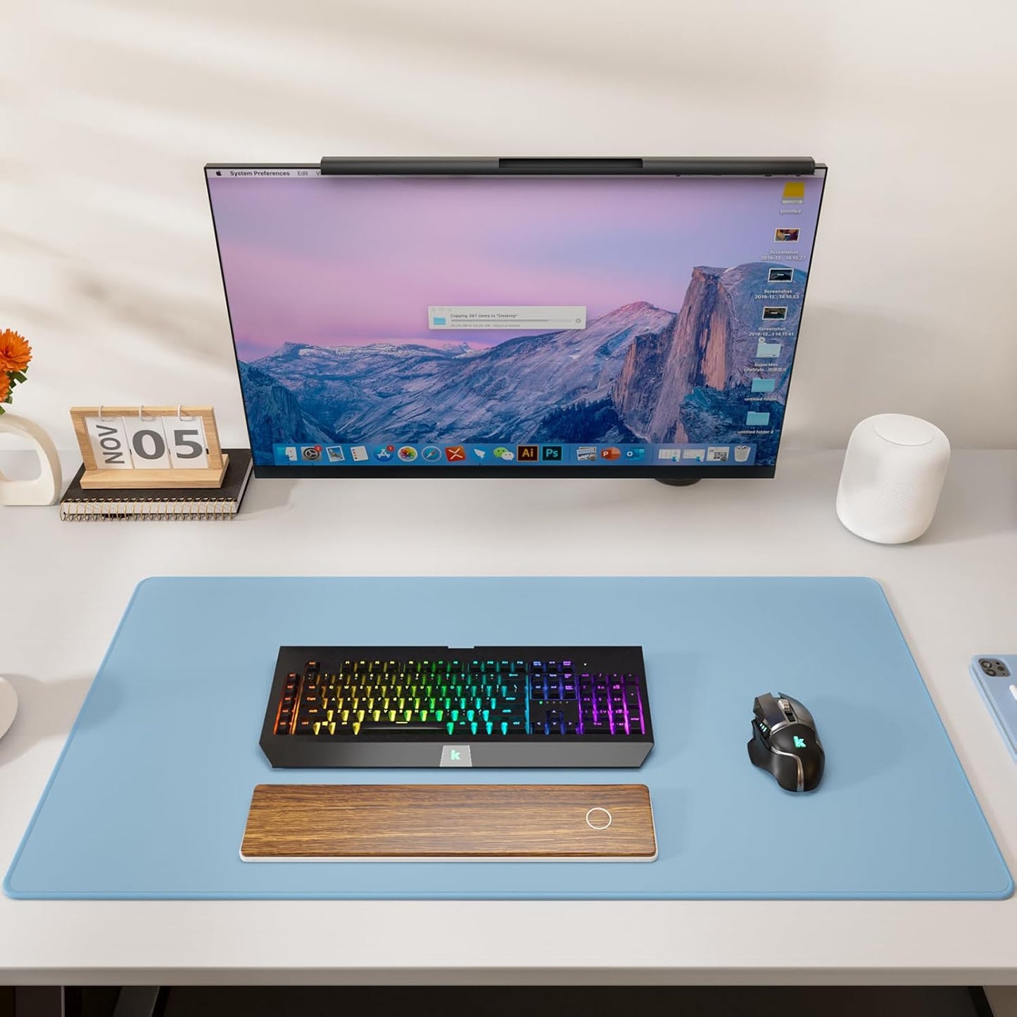 KTRIO Large Gaming Mouse Pad with Stitched Edges, Extended Mousepad with Superior Micro-Weave Cloth, Non-Slip Base, Water Resist Keyboard Pad for Gamer, Office & Home, 31.5x15.7in, Ice Blue