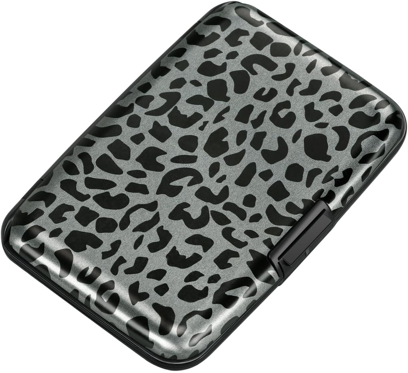 ELFISH Mini RFID Aluminum Wallet Credit Cards Holder Business Card Case Metal ID Case for Men Women(Black Leopard Print)