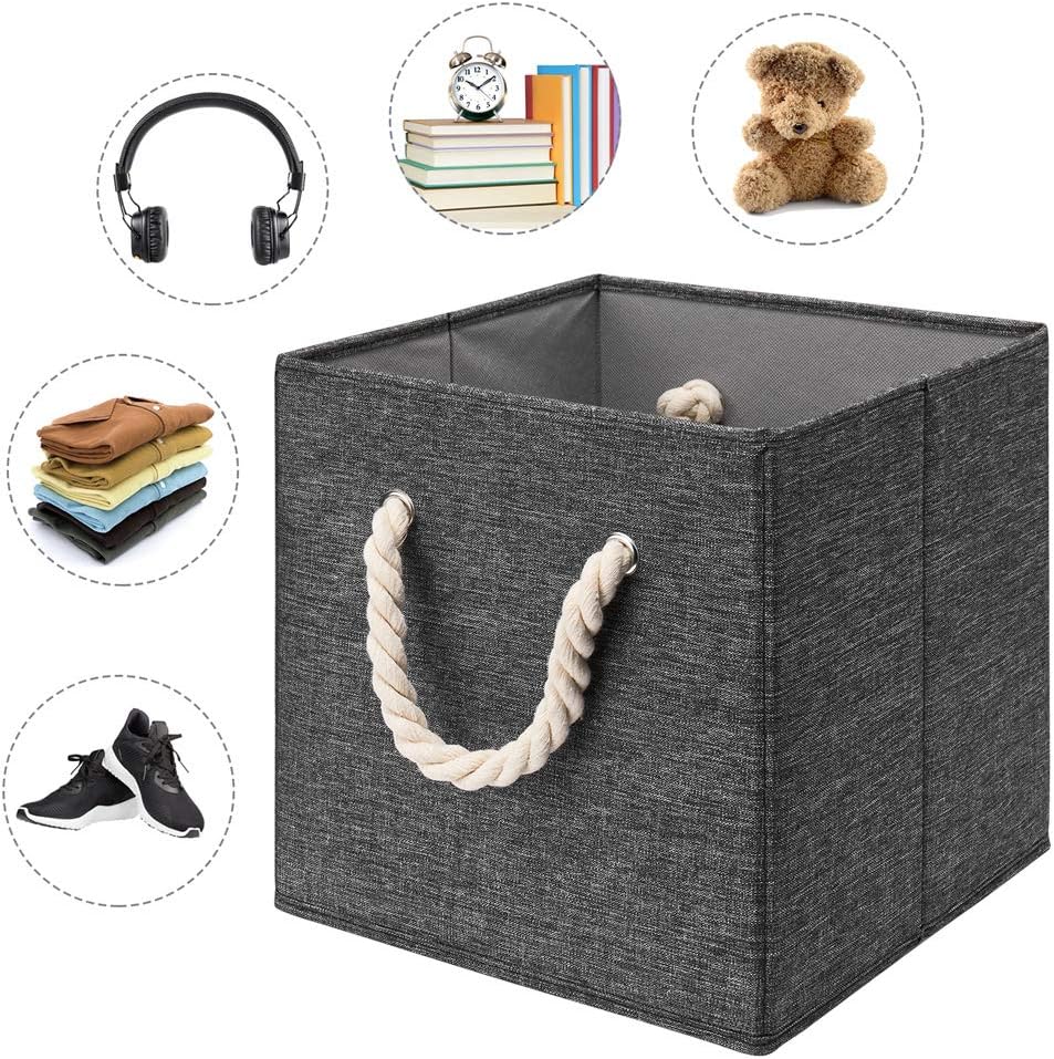 10.5 Inch Fabric Storage Boxes Bins and Cubes - Foldable Storage Basket with Grey Inserts, Package of 6