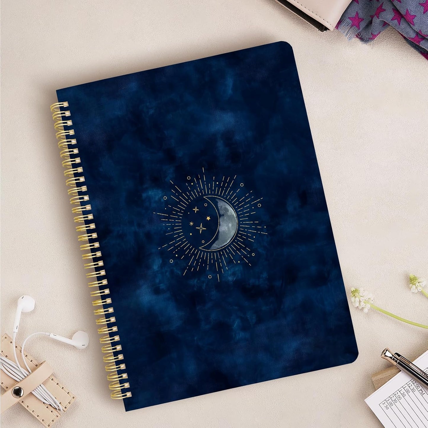 Cute Spiral Notebook journal A4 Aesthetic Pretty Design for Women Girls Kawaii with Pocket, 8.5 x 11 inch, Lined, Blue Moon