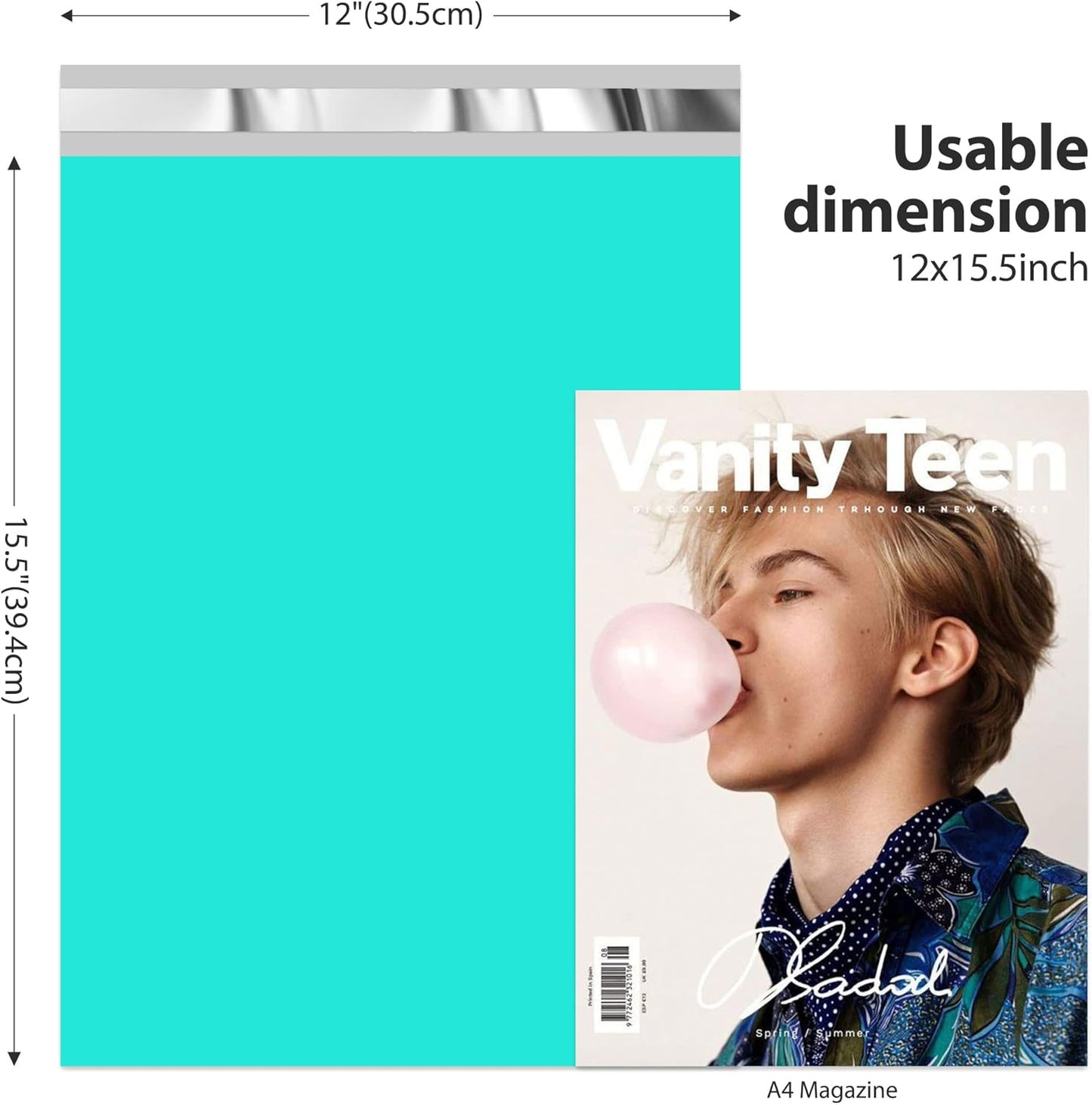 Fuxury Poly Mailers 12x15.5" 100 Pack,Shipping Bags for Mailing Clothing T-Shirt,Strong Adhesive Self Sealing Shipping Envelopes Mailer Poly Bags for Small Business,Teal