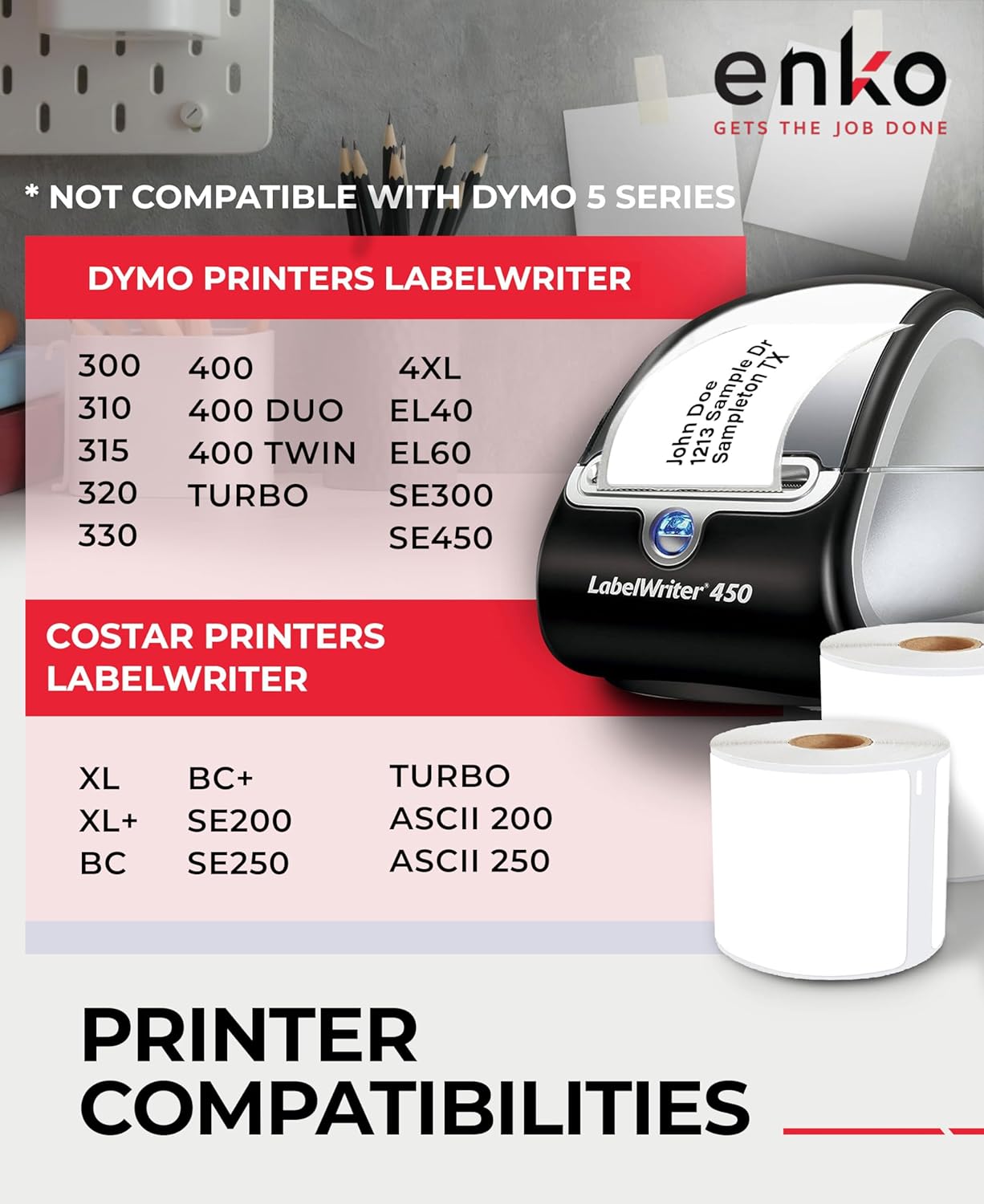 enKo (96 Rolls, 28,800 Labels) Address, Shipping & Barcode Labels 30256 (2-5/16 x 4") Compatible for Dymo LabelWriter