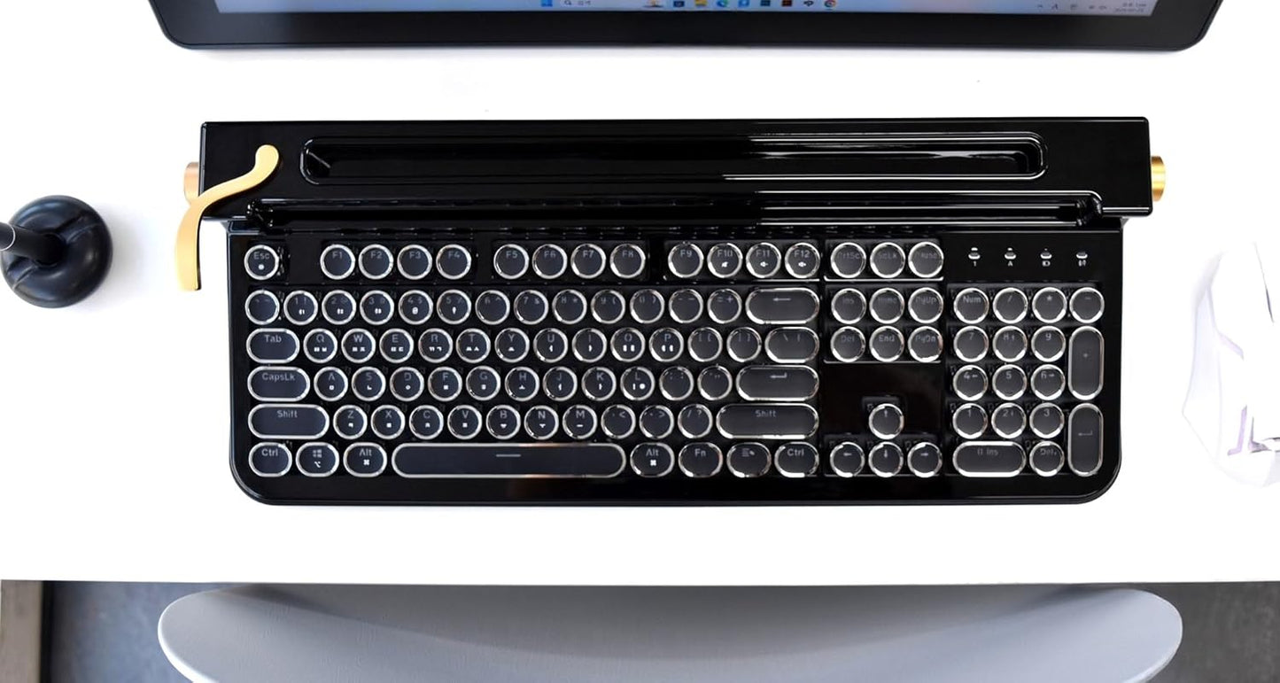 FINEDAY Keyboard 2.0 Plus, 2.4G Wireless & Bluetooth, 104 Keys, Blue Switch, 5000mAh, Retro Mechanical Keyboard with Korean/English Keycaps for PC/Mac/Phone (Korean Keycaps)