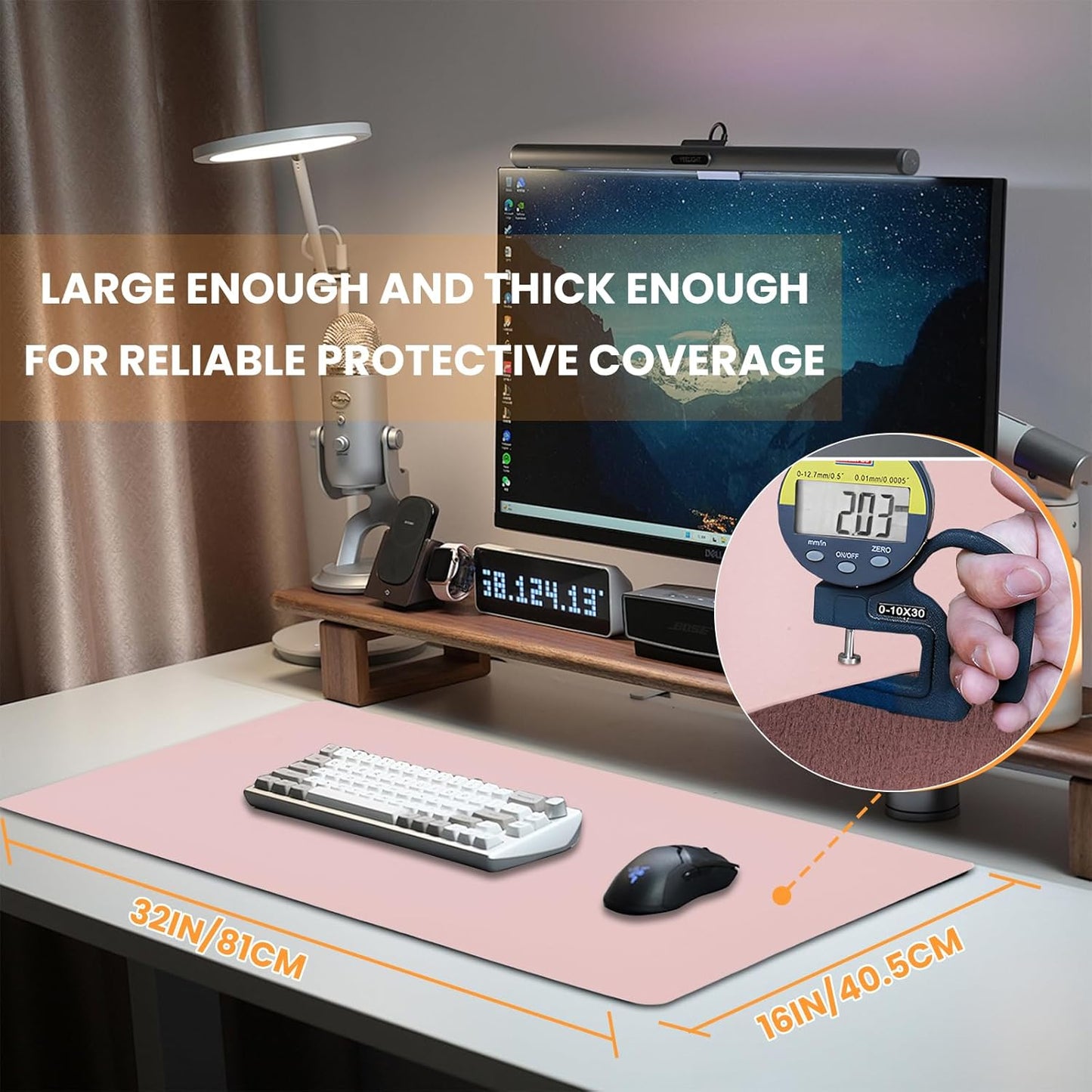 Desk Mat Wireless Charging Mouse Pad Large 32x16 Journey Desk Pad Mat with Wireless Charger Waterproof Pink Leather Computer Mat with Phone Charger Mousepad Non-Slip for Keyboard and Mouse